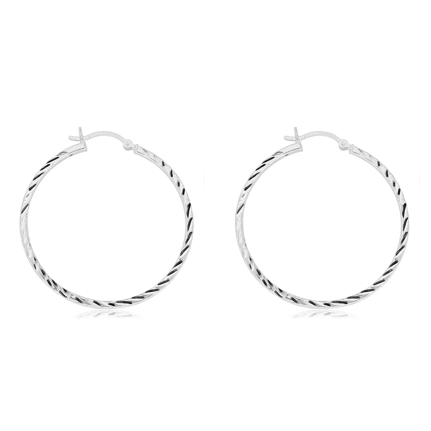 Earrings Sterling Diamond-Cut Hoop 925 40mm AVORA Silver