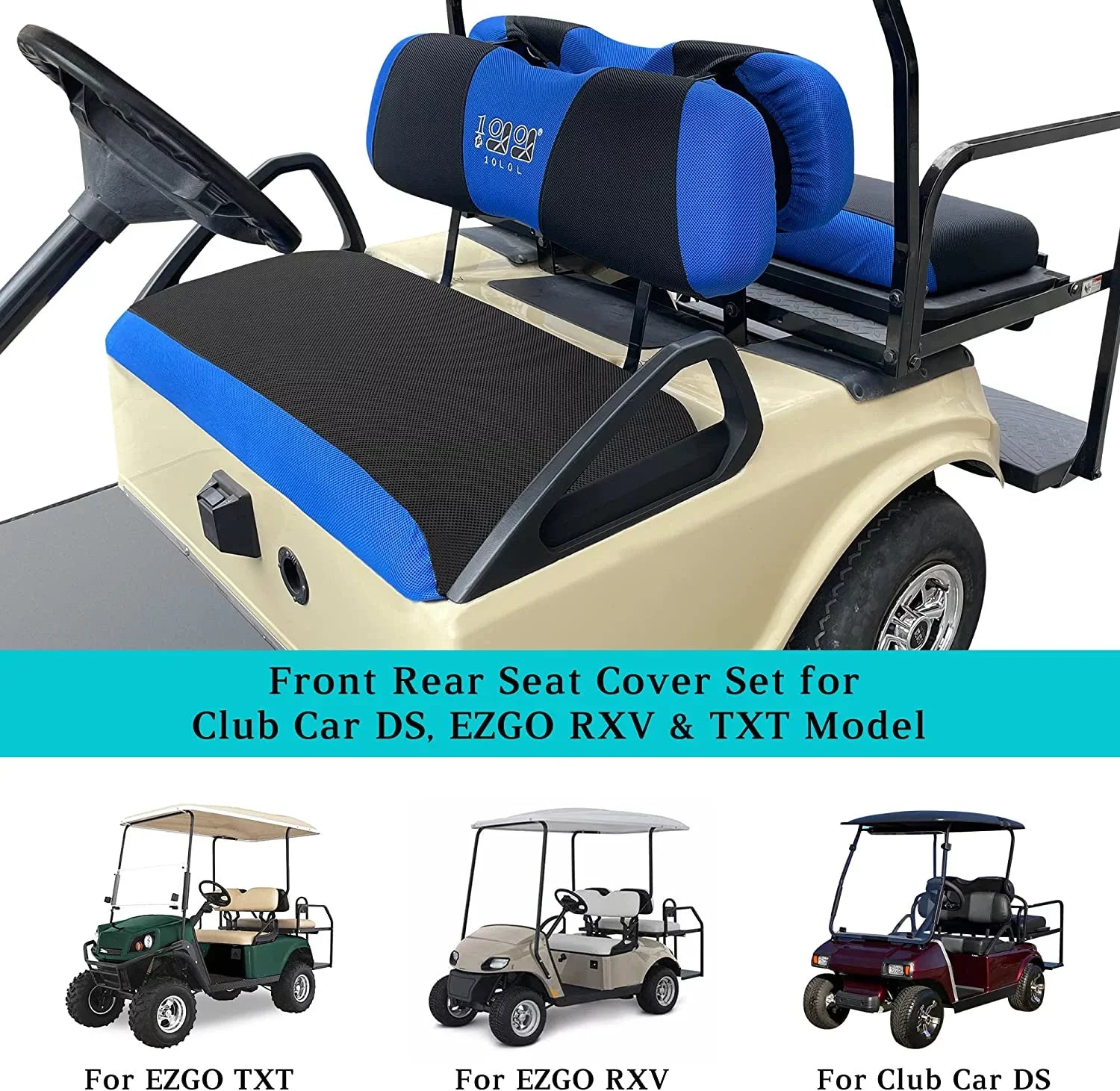 Club & DS 10L0L Black Cart Front TXT Set for Blue RXV Car Seat Golf 2000-up Cover EZGO Rear