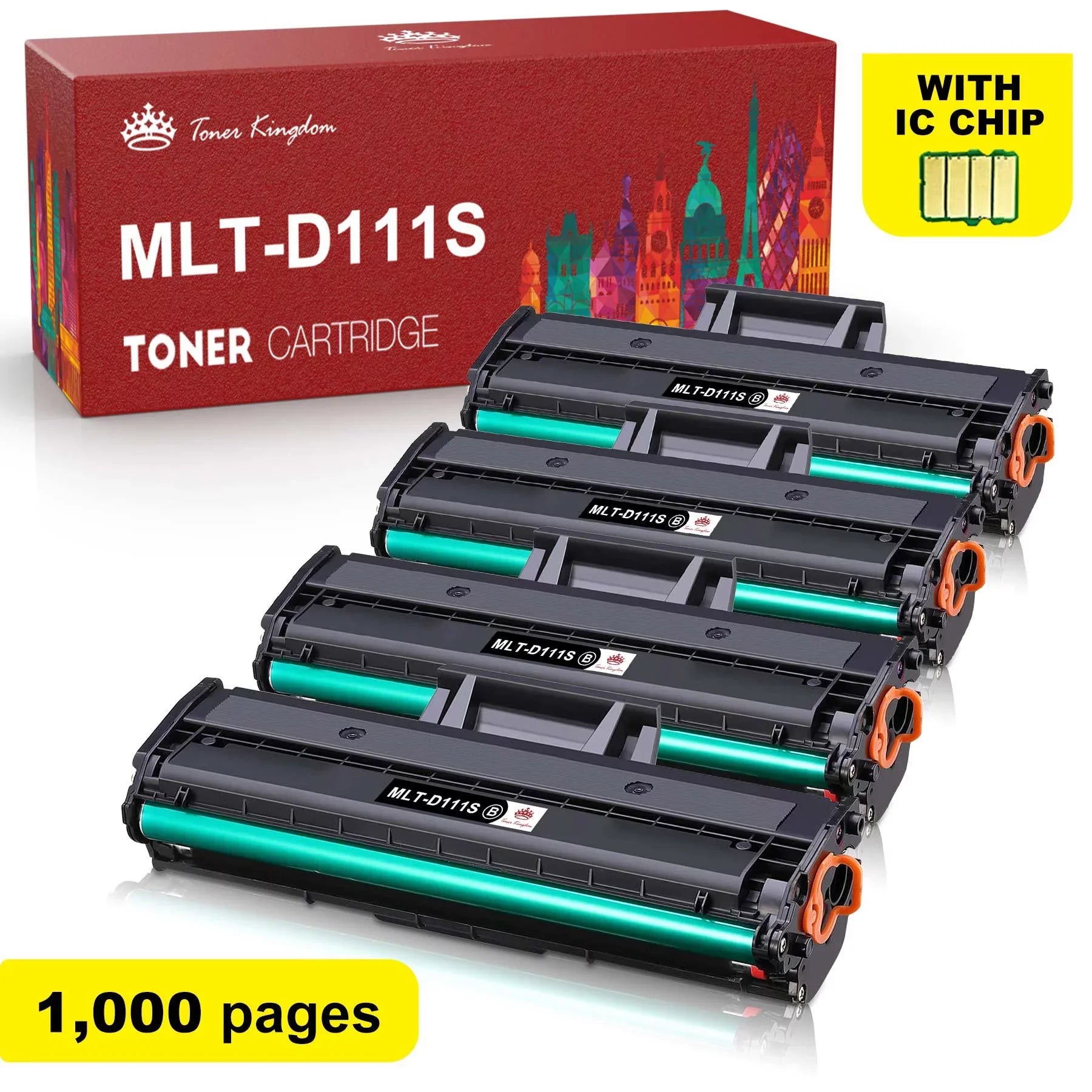 (Black) Compatible Tonerkingdom 111S for 4-Pack M2070W M2070FW Xpress Toner Laser M2020W Ink Printer Replacement MLT-D111S Work with