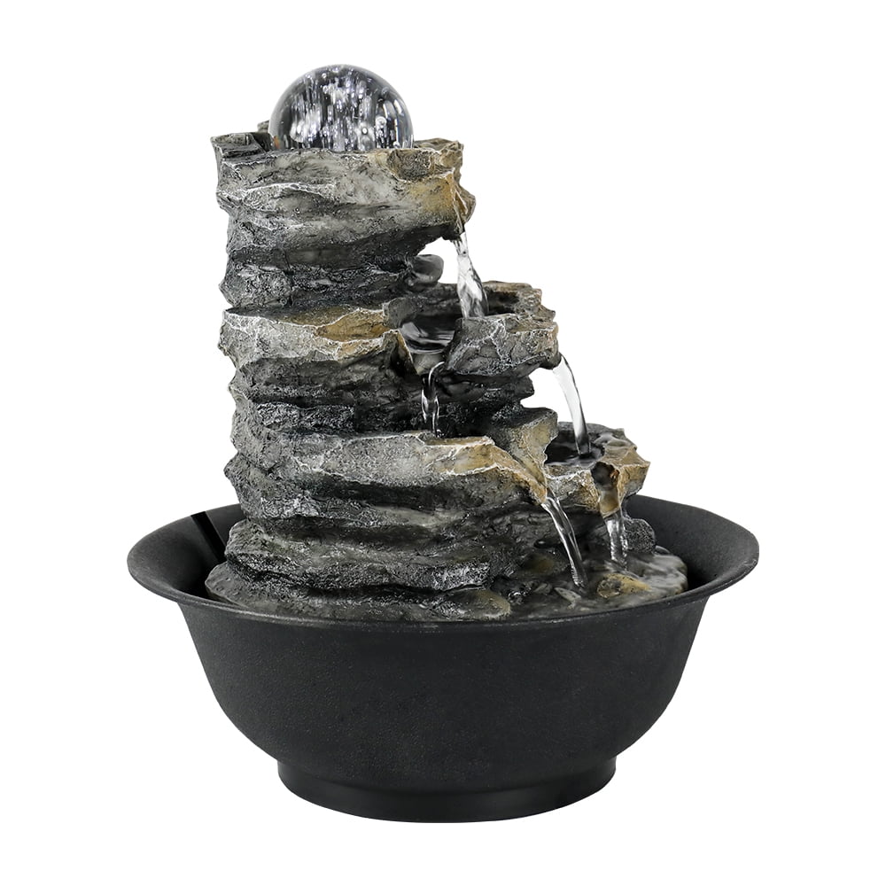 Tabletop liquid Lights and Fountain Cascading 4-Tier for Decor Rock Falls with Office High LED Home 8.3-inch