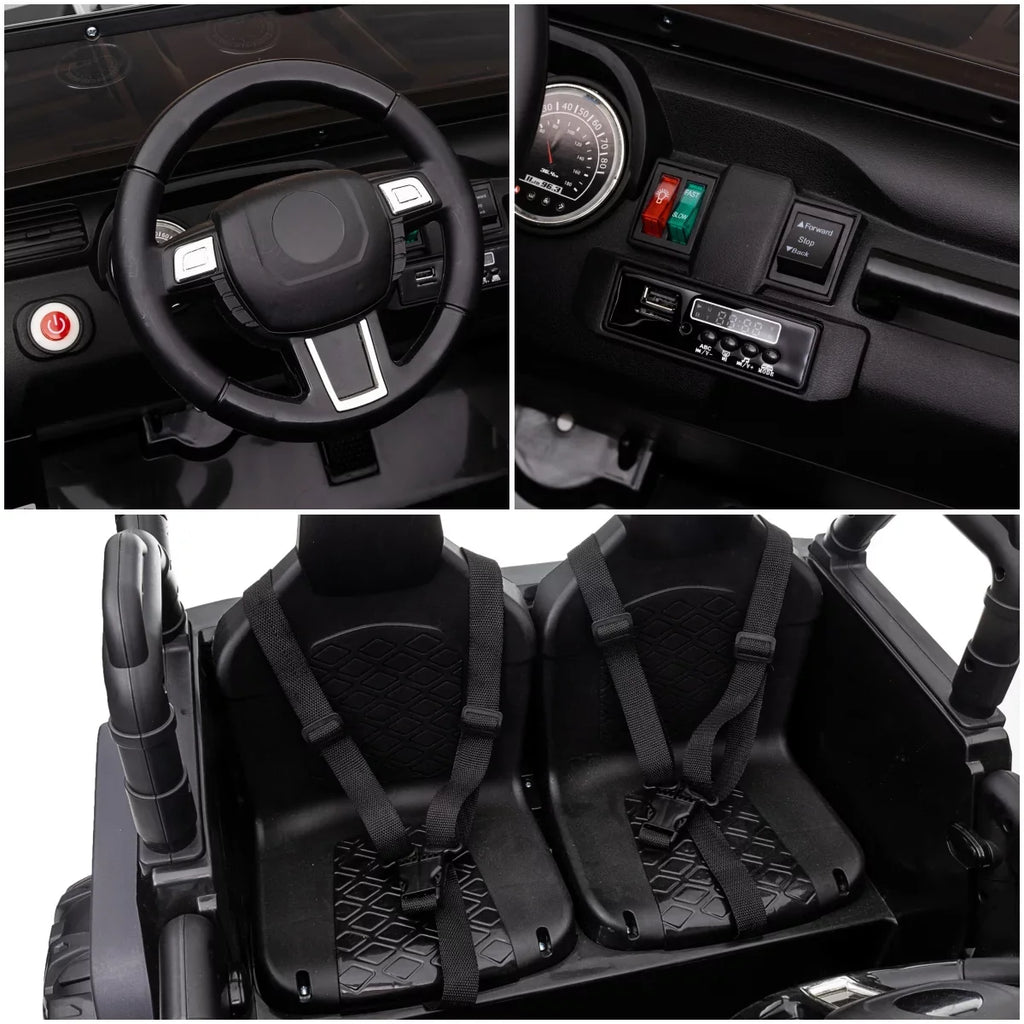 4 Switchable 20" Suspension, (Red) Extra Remote Control, Powerful On Wide Soft Seater 24V 4WD/2WD with Truck Electric Music, Engines, LED Light 2 Ride Brake, Seat, Car Kids Kids Vehicle with