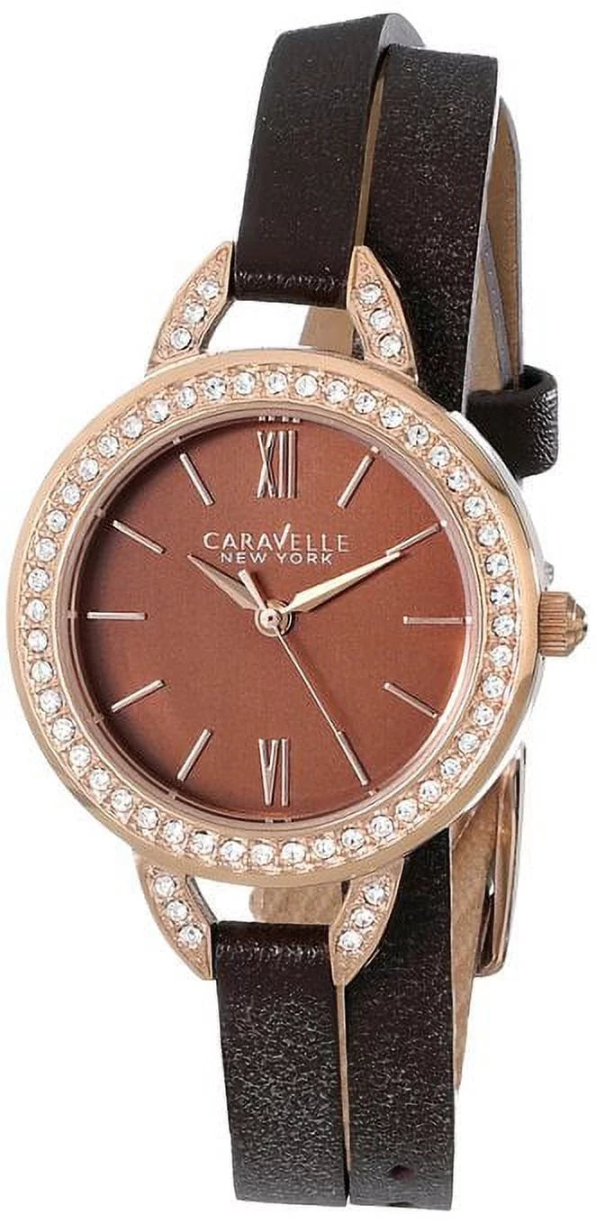 York Double Caravelle 44L130 Watch New Wrap Leather Brown Ladies