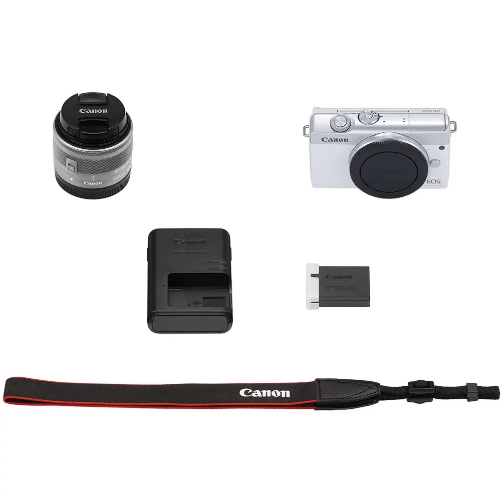'+ Memory Lens with Camera 64GB + Kit Memory Flex Hand Cap (White) + Strap M200 EOS Reader Canon Mirrorless Case Card Tripod (3700C009) Card + + Cleaning + + 15-45mm + Wallet Keeper