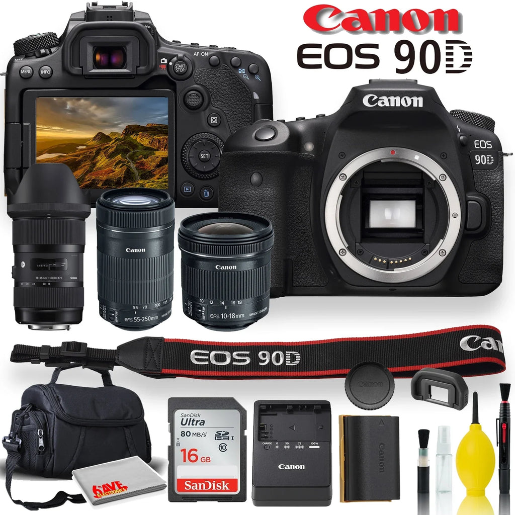and EOS 90D 55-250mm, 10-18mm, DSLR More Sigma Soft With 18-35mm, Triple EF-S - Canon EF-S Card, Canon Set Memory Padded Camera Case, Canon Lens