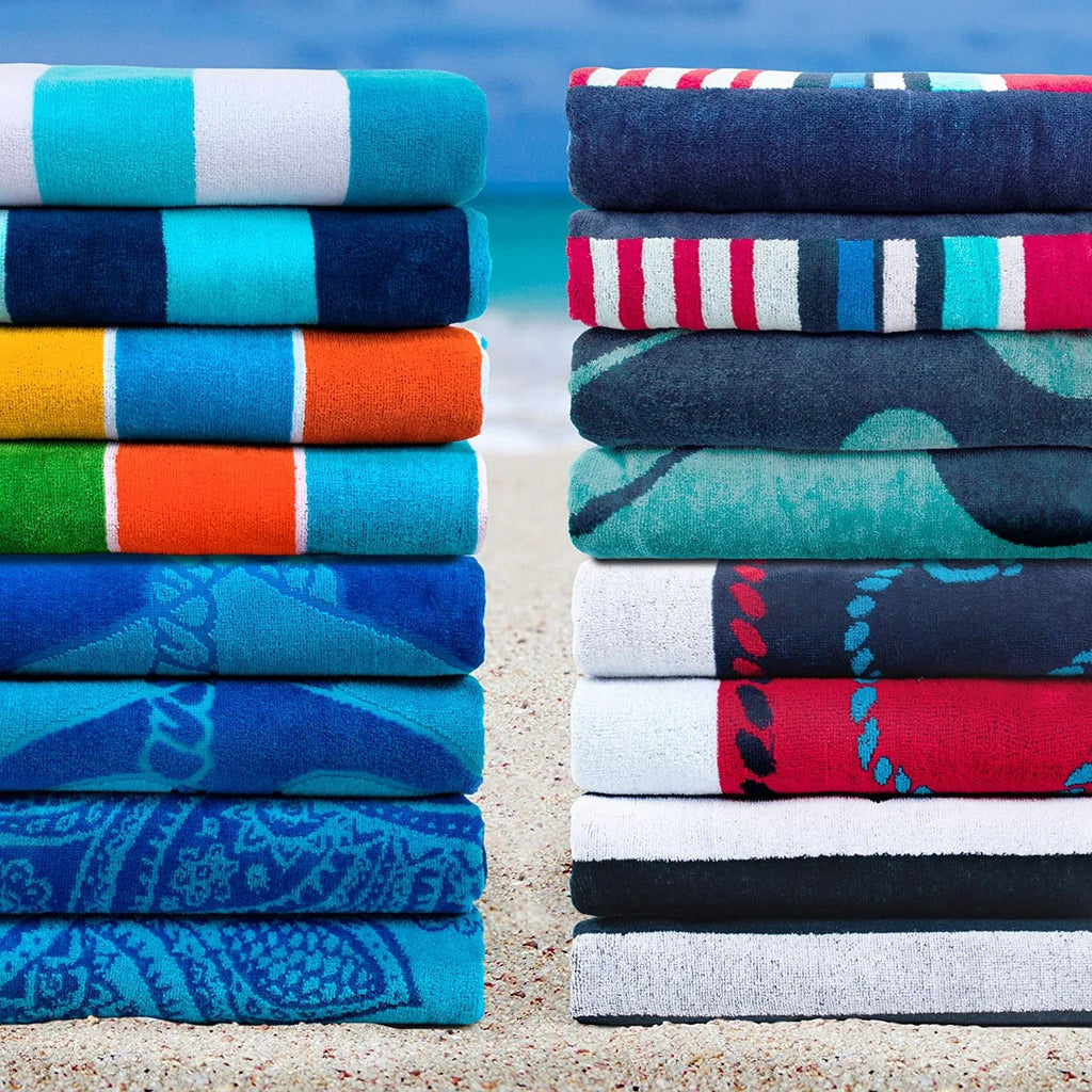 Towel Striped Absorbent, Beach X Sailing Pool, Travel, 34" Adults, Quick 2 Bathroom, Swimming, Kids, Camping, Dry, Shower, Blue/Red/White, Cotton Collection, Set Vacation, Piece For 64",