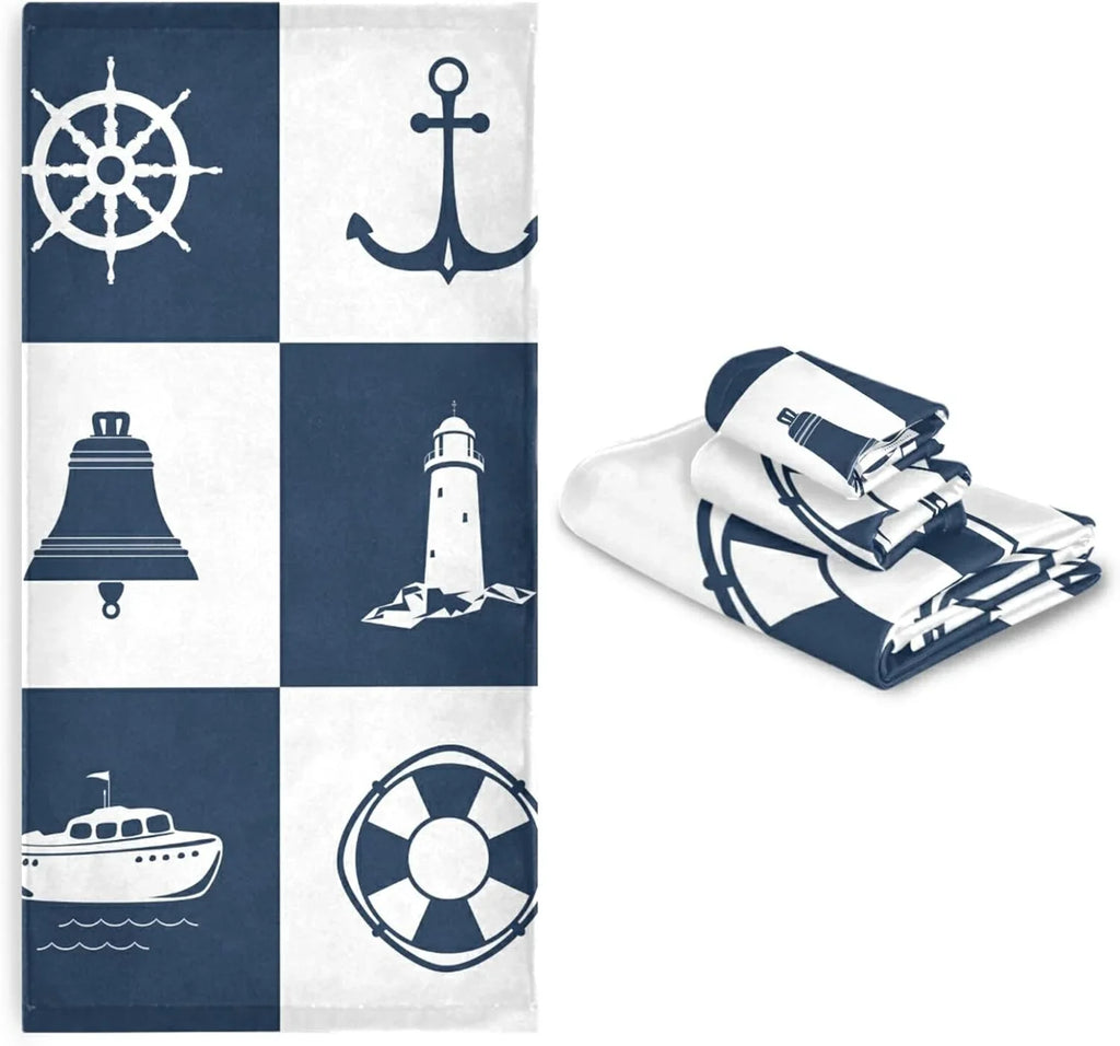 Towels 3 Fingertip Soft Bathroom Cotton Anchor Piece Absorbent Vessel Sailing Decorative for Bath Dreamtimes Hand Towel Sets Lighthouse Checked Towels