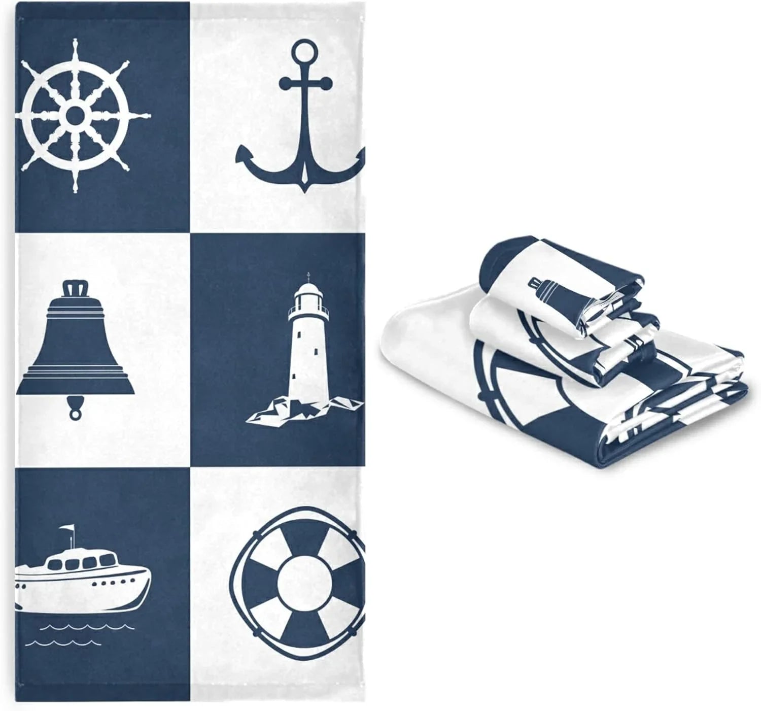 Towels 3 Fingertip Soft Bathroom Cotton Anchor Piece Absorbent Vessel Sailing Decorative for Bath Dreamtimes Hand Towel Sets Lighthouse Checked Towels