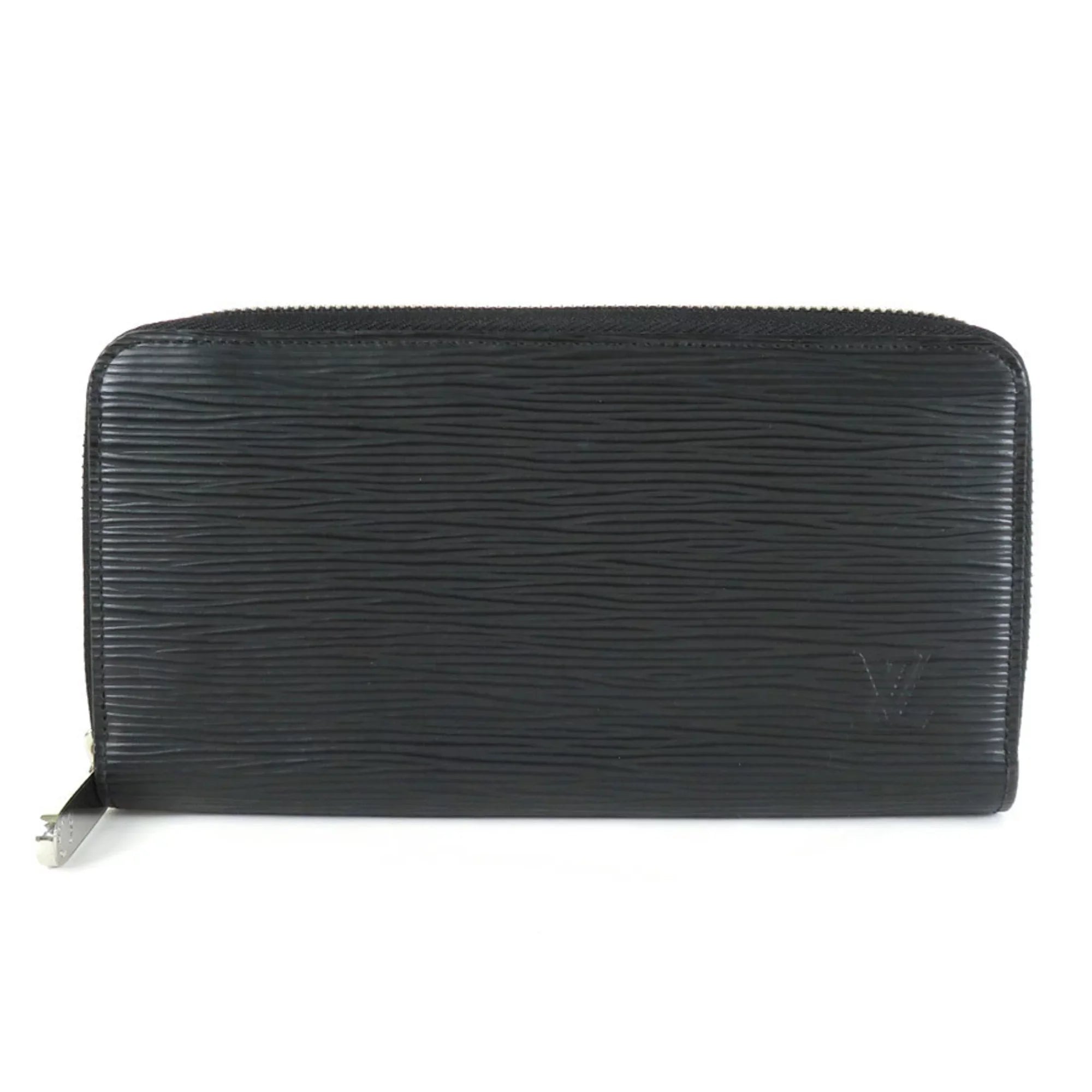 Black Long (Good) Silver Pre-Owned Epi Leather Unisex Zipper Round Wallet Zippy