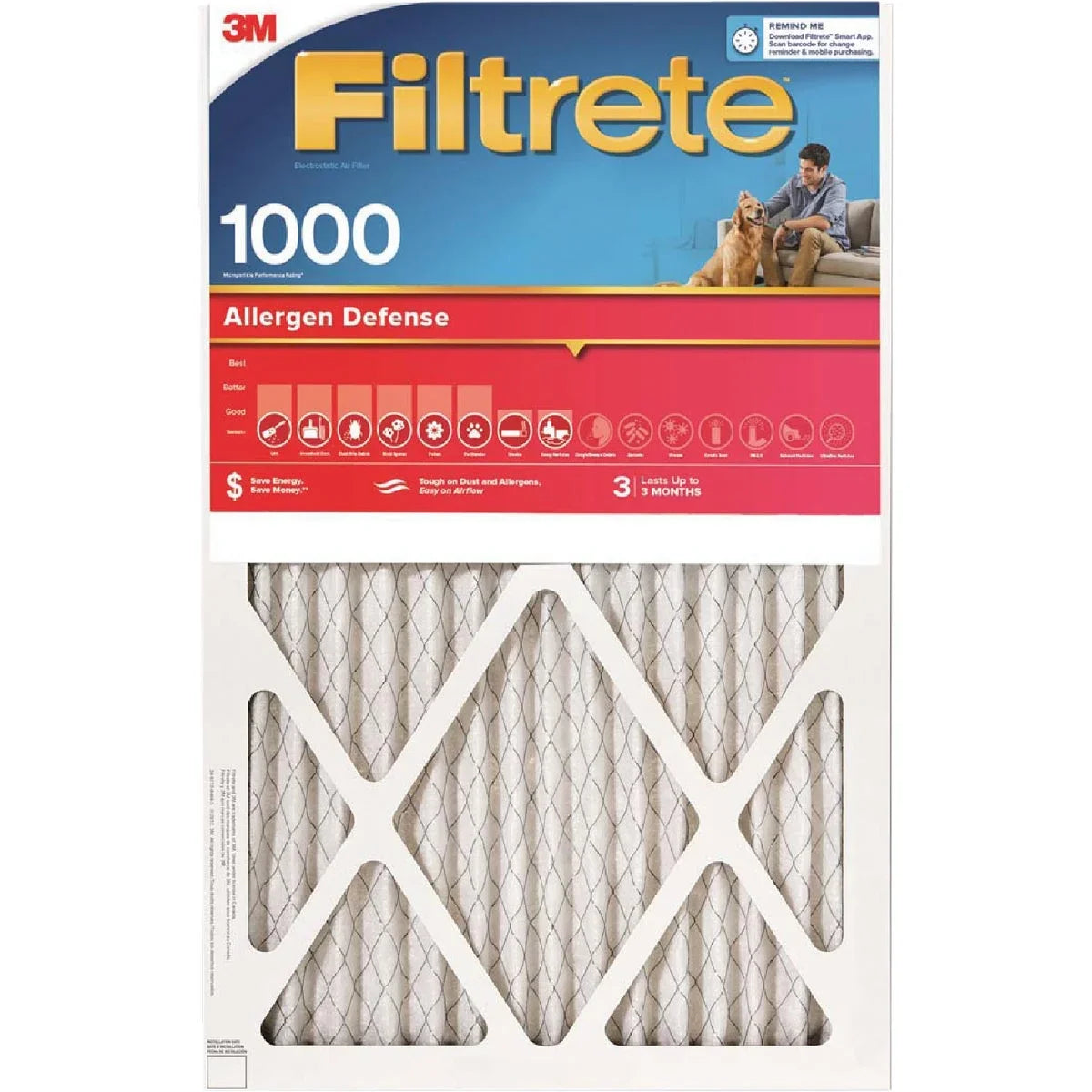 20 1000/1085 x 1 MPR 1 Allergen Defense Furnace 20 In. x PK, In. In. Filter Filtrete