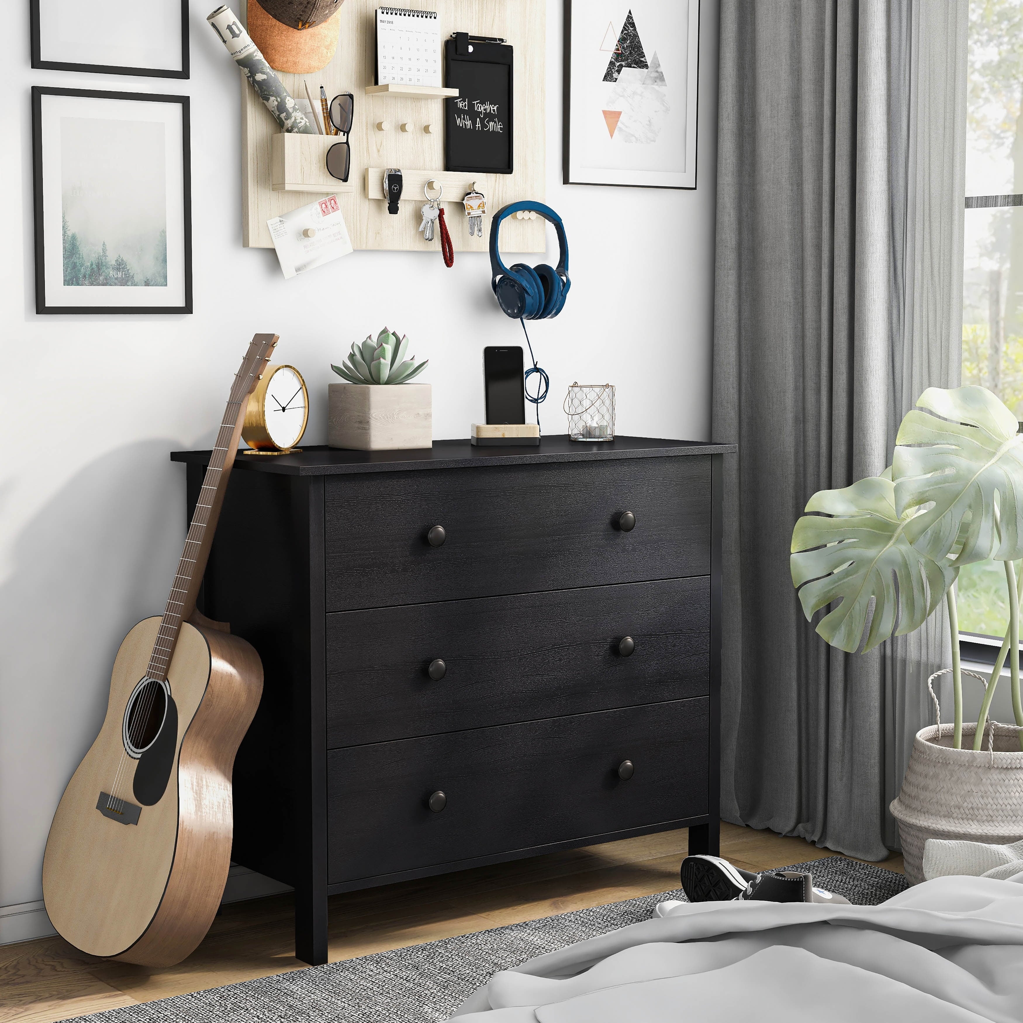 BASIC Denhour Marble Youth White by Wide DH 3-Drawer 34-inch Transitional Neutral Dresser
