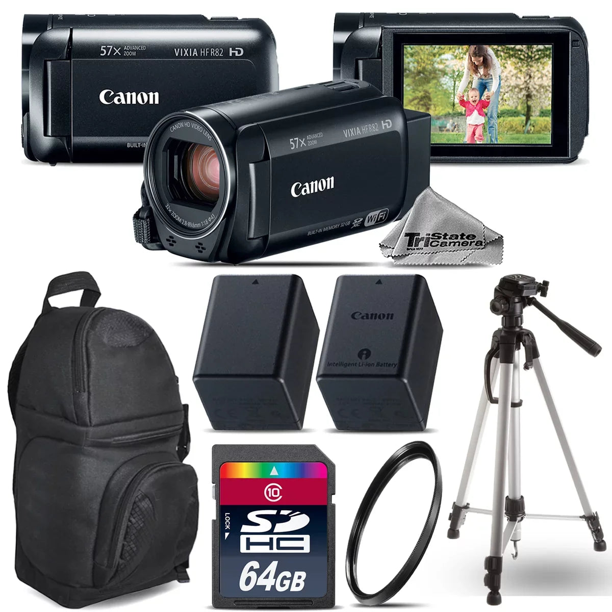 R800 + Camcorder + Extra + 57x HF Canon - VIXIA Backpack Battery 64GB UV Bundle