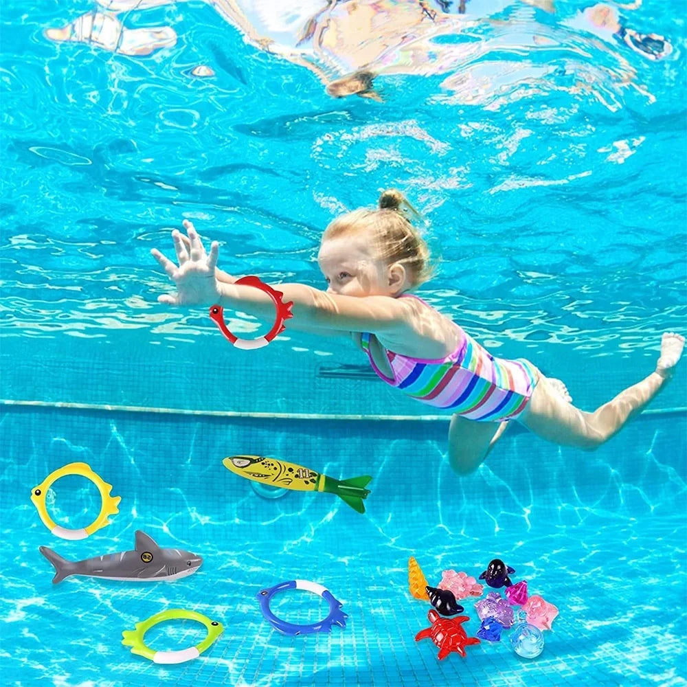 Summer Learning & Toys Skill with Playoza Boys Girls Swimming Bag,20 Set, Games Storage Diving Swimming Swim Gifts for for Underwater Dive Pool Diving Toys Kids,Fun Pool Pack Development Swim