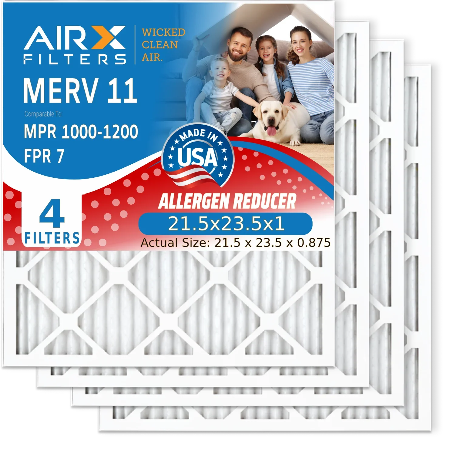 Comparable MPR HVAC Filter FPR 21.5x23.5x1 Air 21.5x23.5x1 Pleated 1000, 11 Made FILTERS AIR. by Pack 1200 Electrostatic 4 WICKED CLEAN MPR AIRX to Furnace Filters USA Air Filter MERV Conditioner 7 &