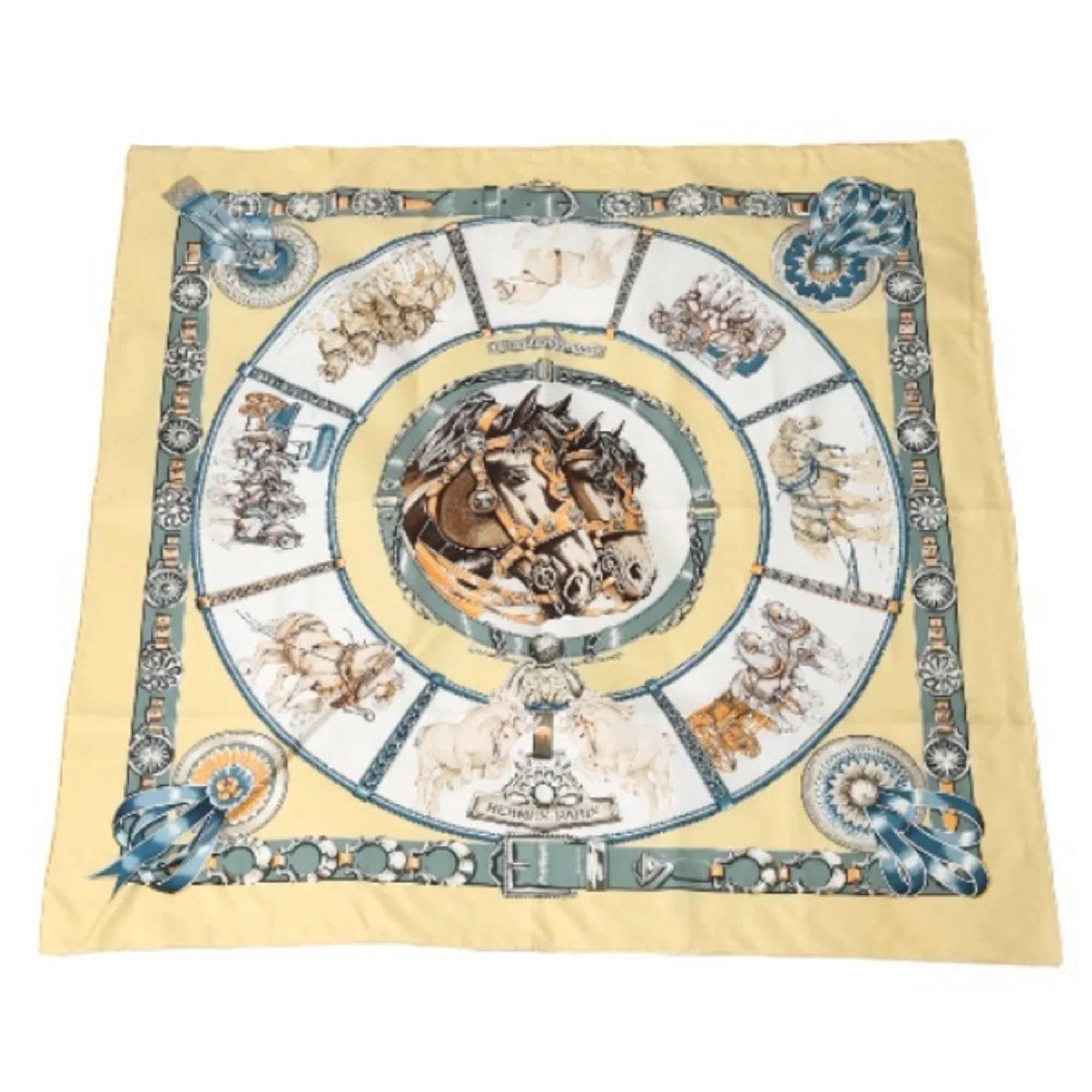 Yellow 100% Silk HERMES Hermes Taima Scarf Pre-Owned Kare90 (Fair)