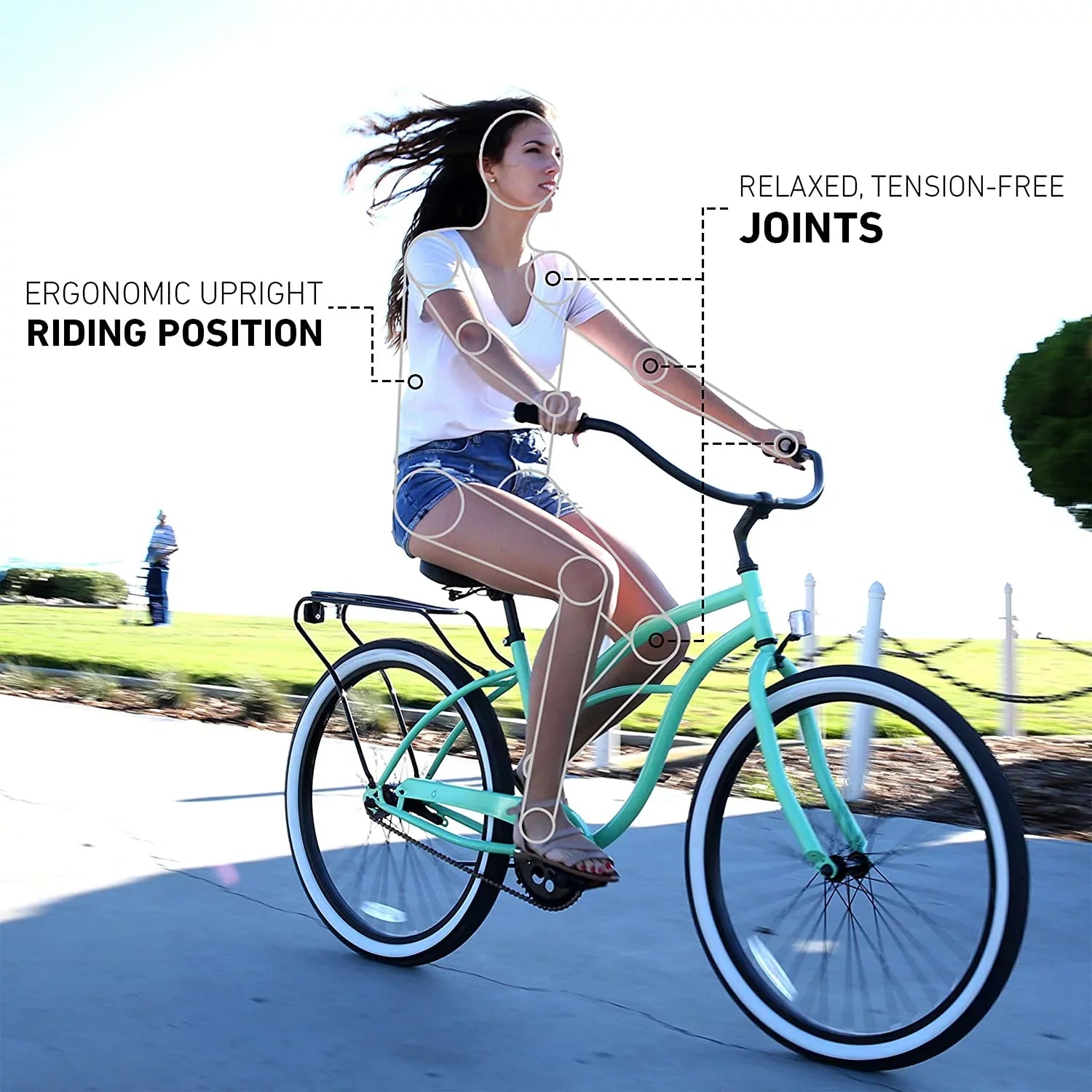 Green Wheels and Block Mint Grips with Single-Speed sixthreezero Women's Seat Bicycle Around Beach The Cruiser 26" Black