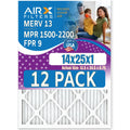 by in 2200 Air FPR MERV AIR. to 14x25x1 WICKED Comparable FILTERS Rating, Made - AIRX 12 - Furnace Filter 13 USA CLEAN Pack & 1500 9 of Filters MPR