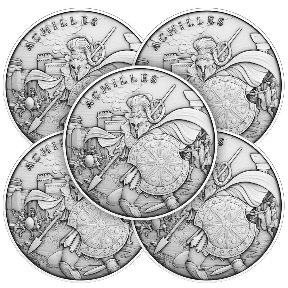1 Silver 5 Lot Design Round oz Troy .999 - of Achilles Fine