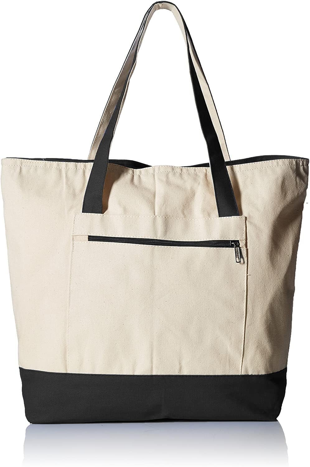 Reusable With Tote Bags Fancy Bags Pocket Zipper Sturdy Canvas Gift Front 12Oz Tote Large