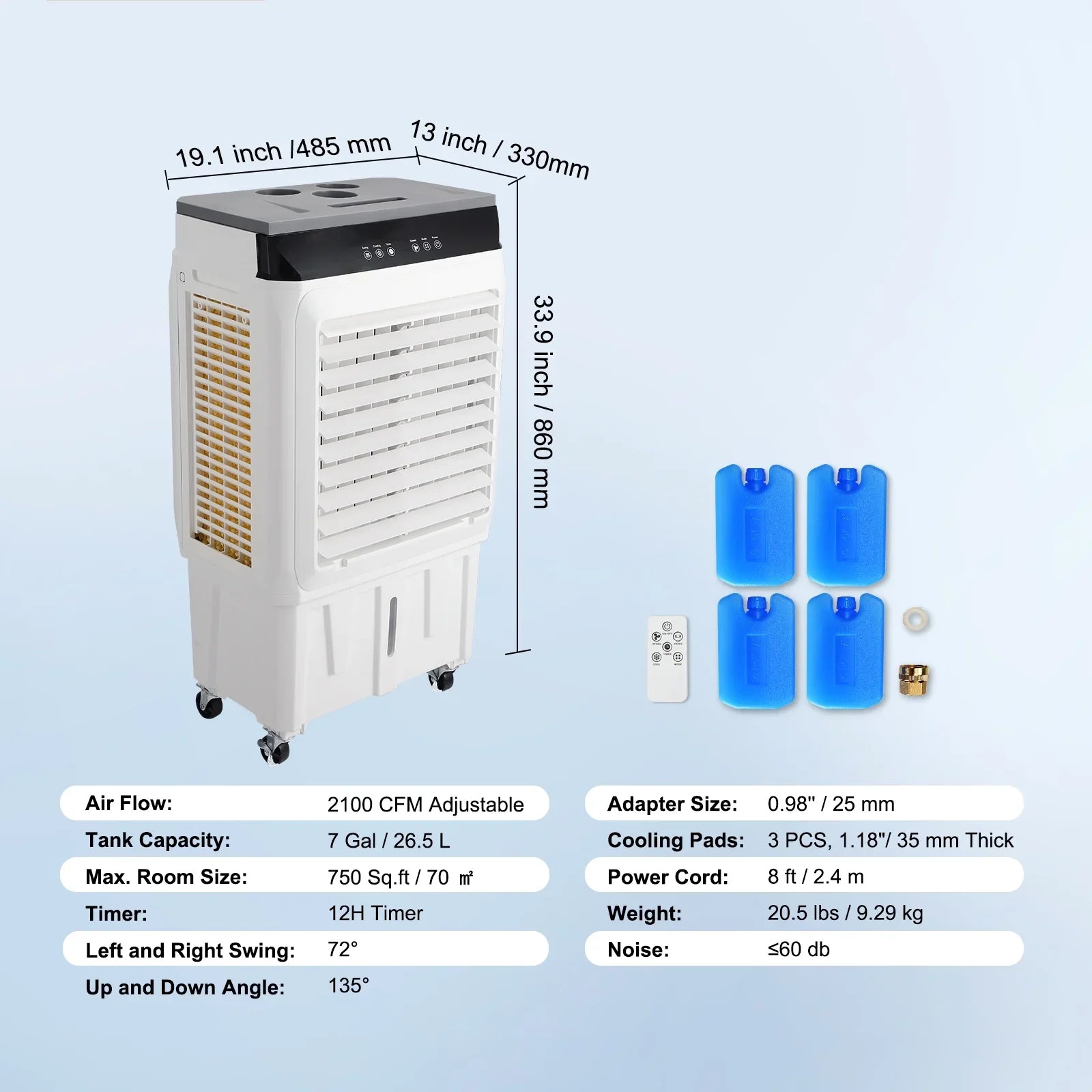 Humidifier Evaporative Swamp SKYSHALO 12h CFM Cooler Timer 2100 Air 3-in-1 7 Cooler Gal