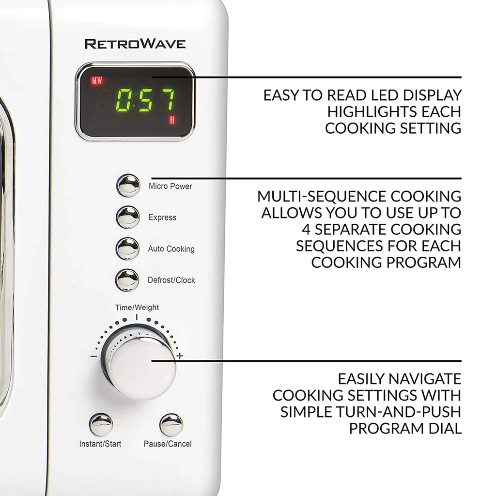 With LED White Retro CLMO7WH Classic Microwave Display, ft. 700 Nostalgia Cu. Countertop Oven W 0.7