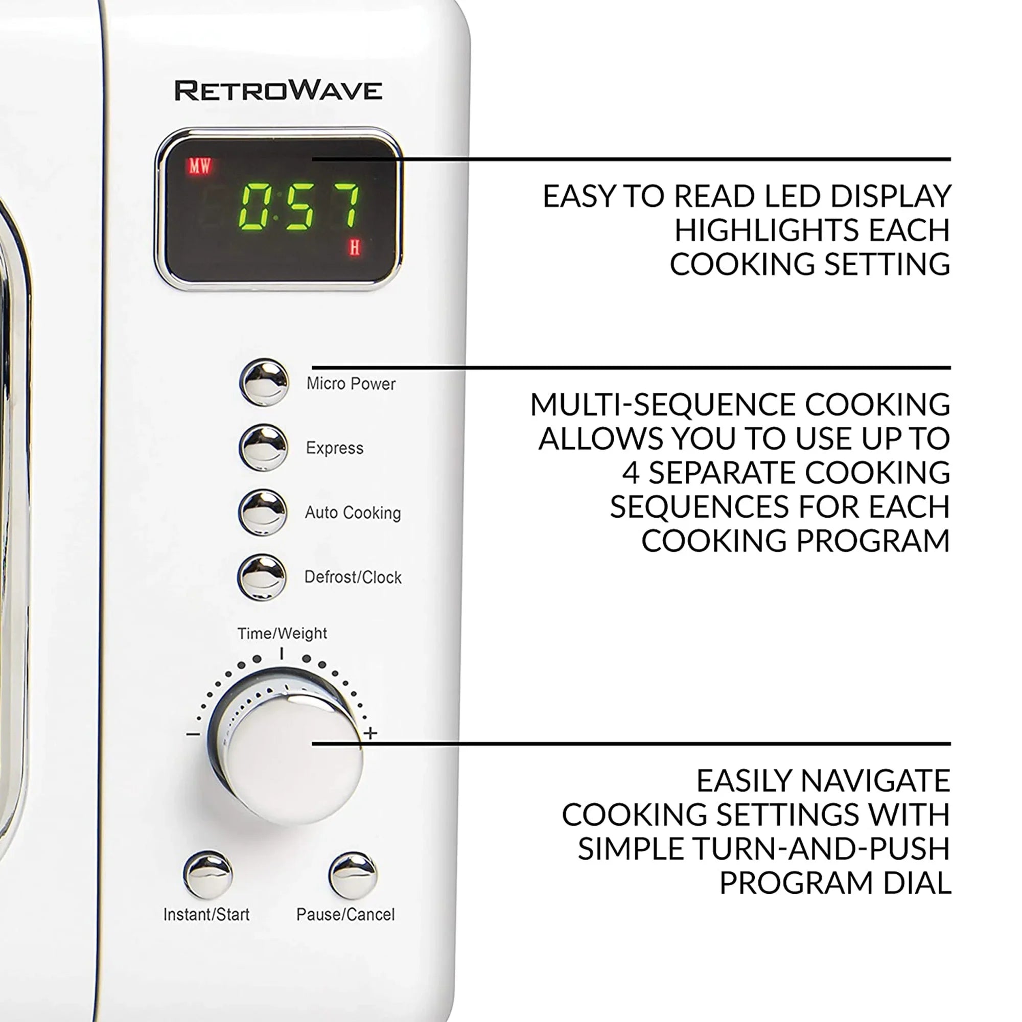 With LED White Retro CLMO7WH Classic Microwave Display, ft. 700 Nostalgia Cu. Countertop Oven W 0.7
