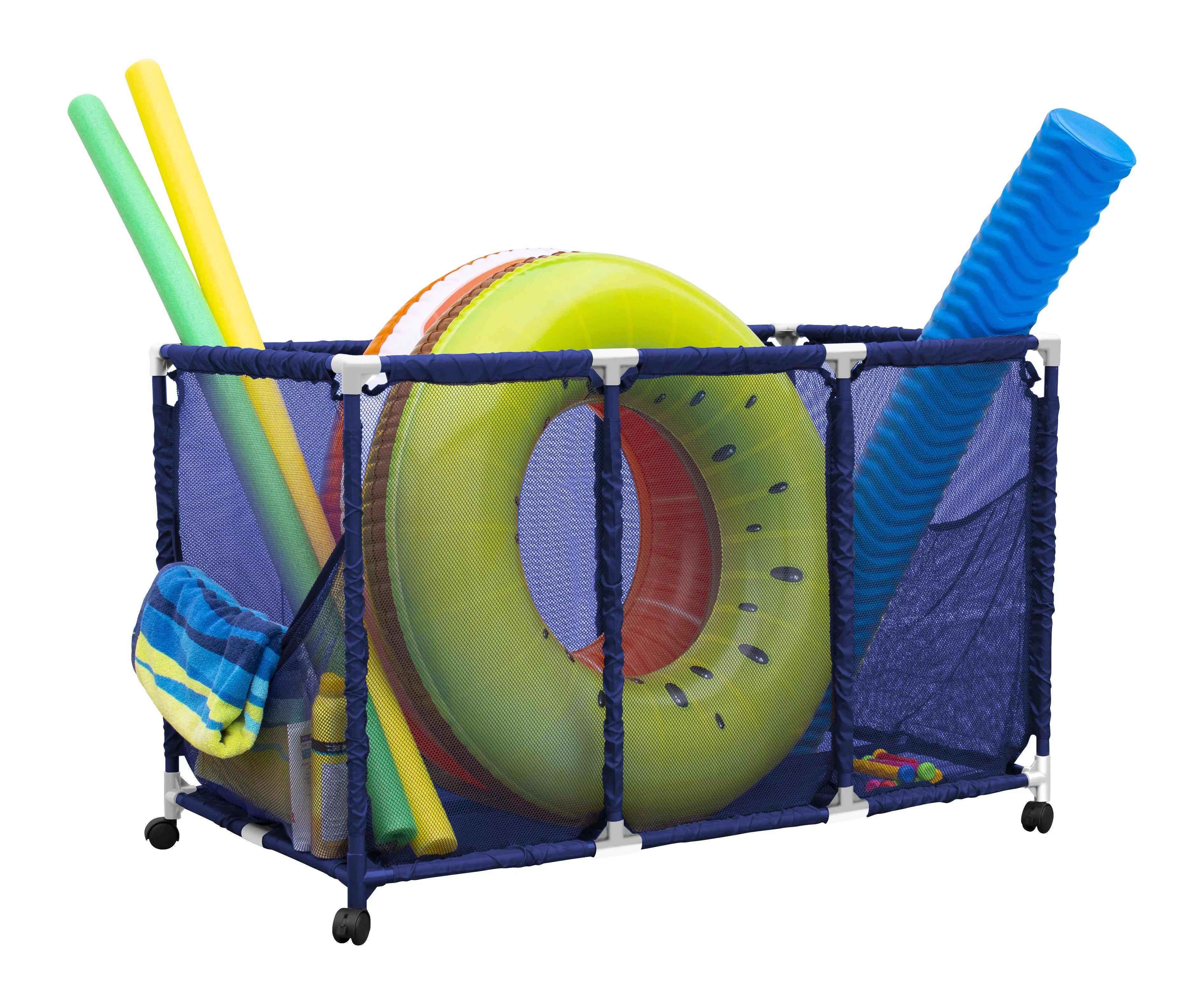 563009 Floats and Storage Equipment Height, W Organizer L design H), 25" Large, Noodles Blue (43" Rolling Kids Bin, x / Holder, White Toys, Pool 28" Mesh x Balls