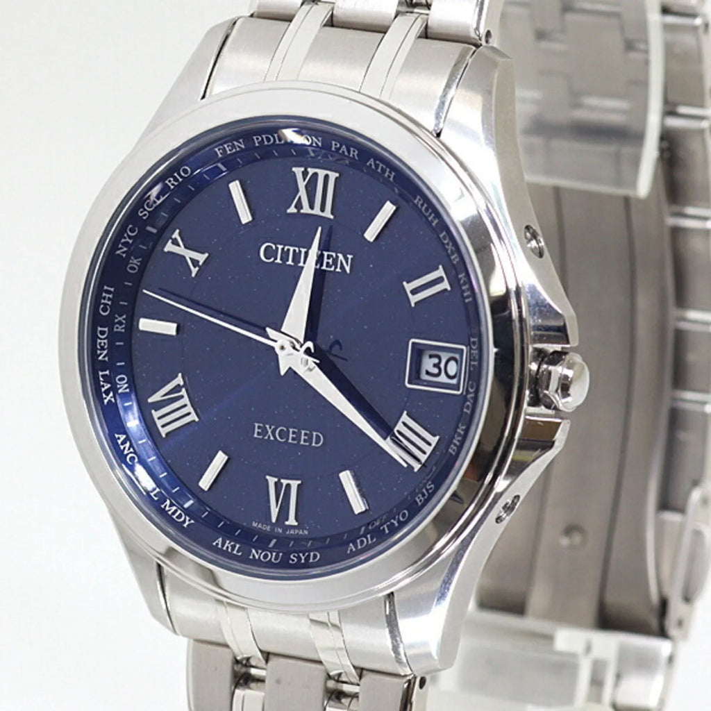 Watch New) Men's Pre-Owned Blue Exceed CB1080-52L Eco-Drive (Like Light-Powered CITIZEN Dial