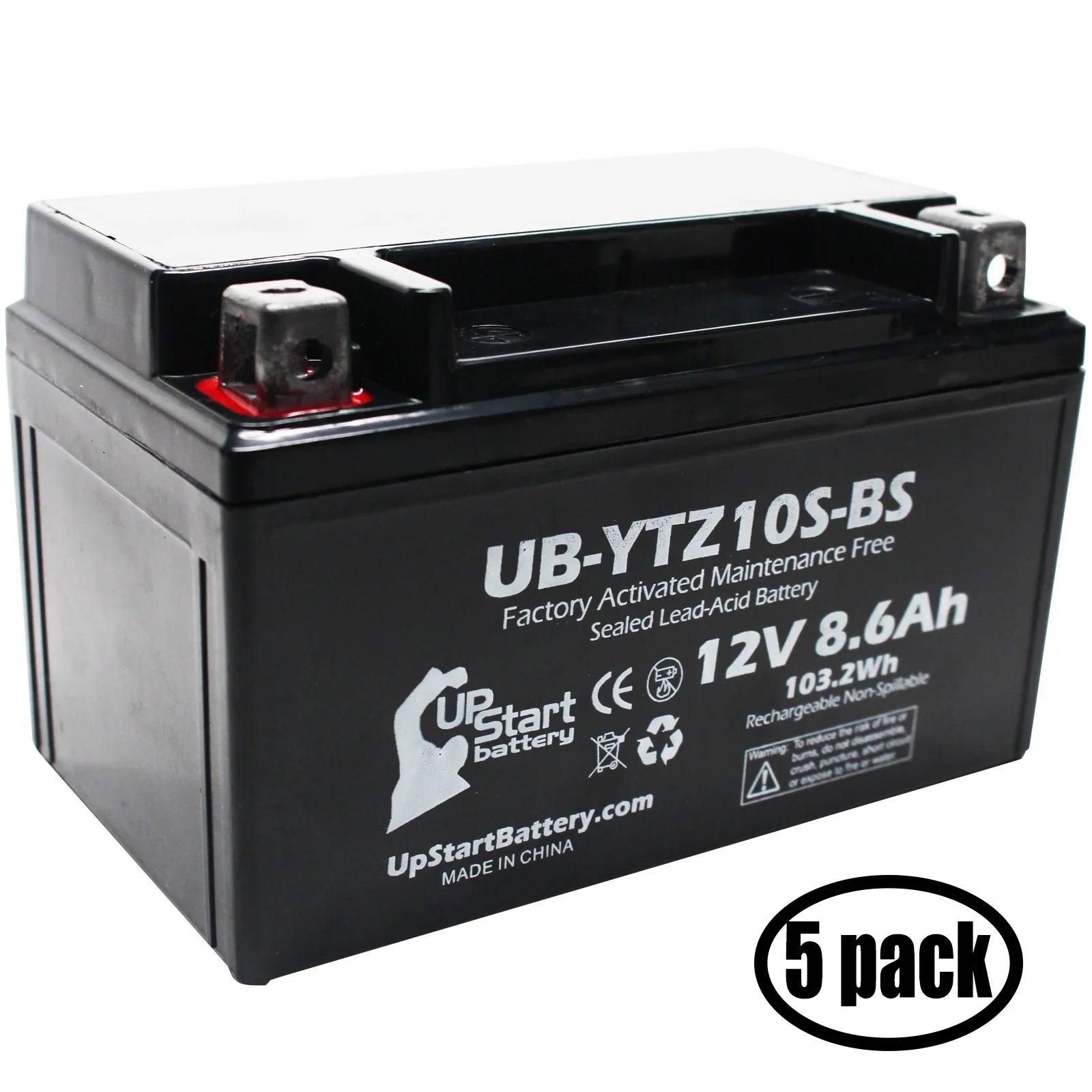 12V, Activated, UB-YTZ10S-BS Battery Battery Yamaha 8.6Ah, 2011 Replacement for Free, 1000CC YZF-R1 Maintenance UpStart Motorcycle 5-Pack Factory -
