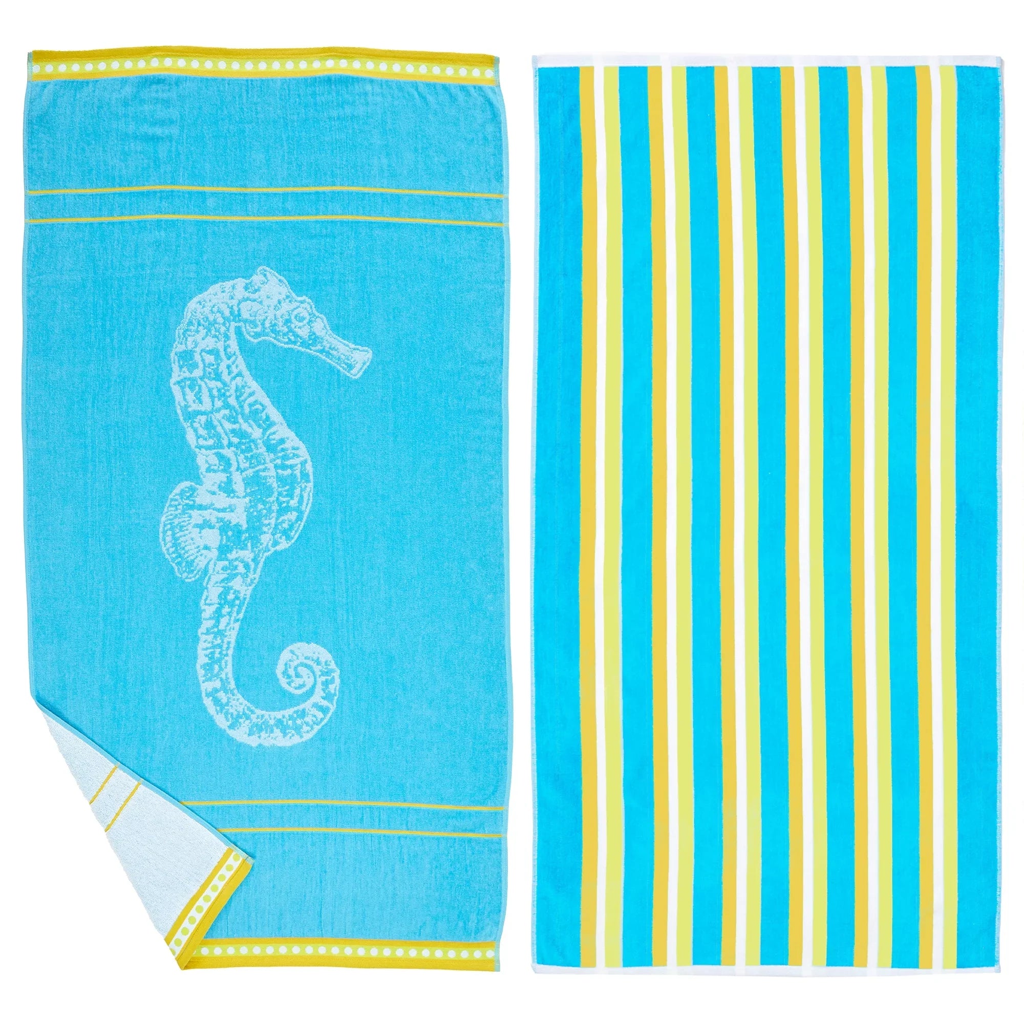 '- 60", Pack Blue 2-Pack x Great Printed Bay / Yellow) Seahorse Towel (2 Beach Home 30" Cotton