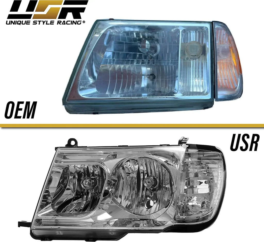 Headlights (Left Design) DEPO USR 100 Corner Headlamps - Right) Piece Clear Cruiser Land ONE 1998-2005 Set + FJ FJ100 design with with (Euro Compatible