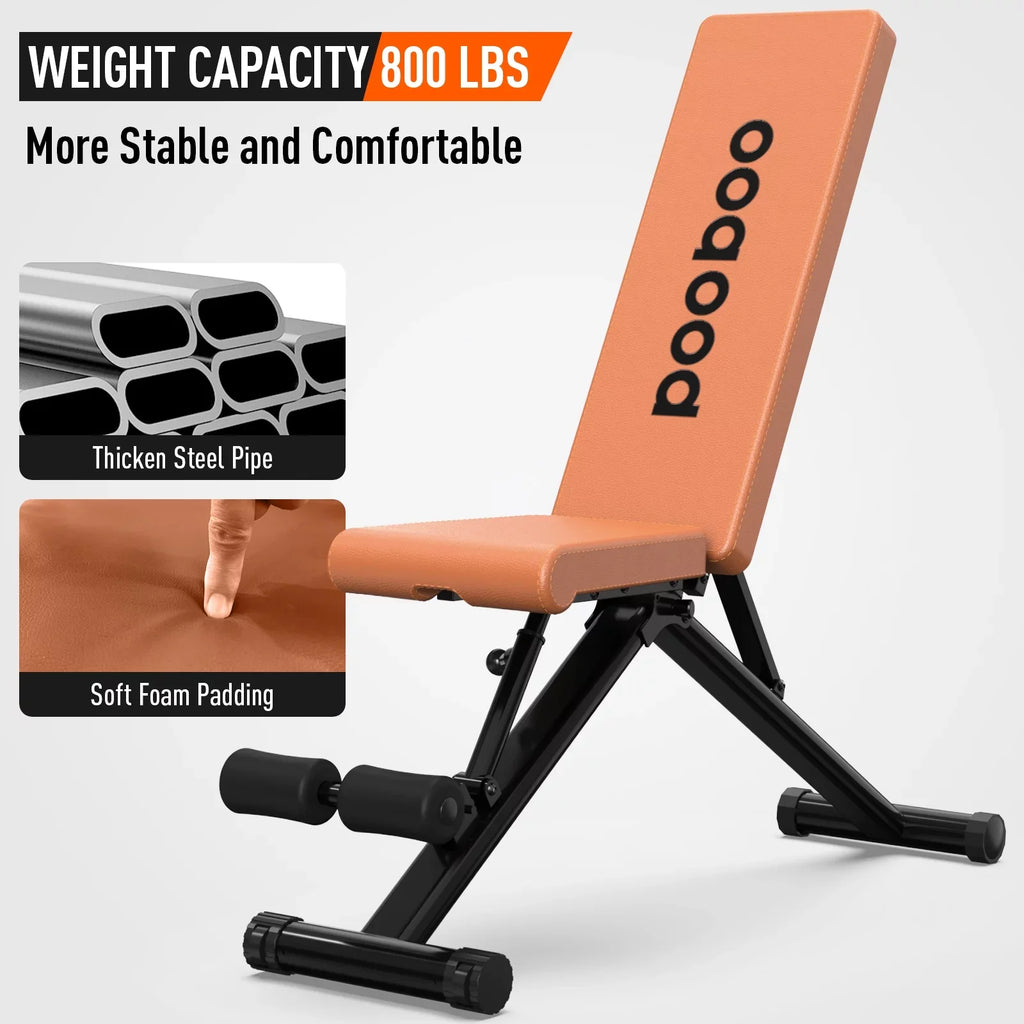 for Home and gym Incline Indoor POOBOO Structure Capacity Folding Workout Thickened incline Weight 800 Training Bench Adjustable Layer bench lbs 5 bench