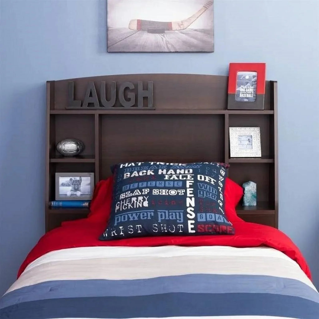 Headboard Twin Storage Espresso Wood in Bookcase dimension Finish