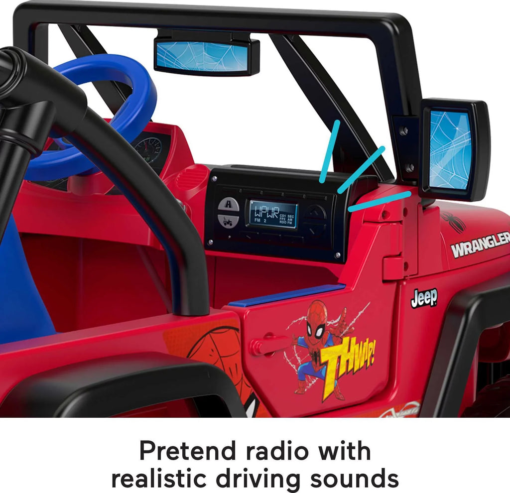 12V for Battery-Powered Wheels 3-7 Ride-On a Sounds, Jeep Spider-Man Ages Vehicle Power with Child Wrangler