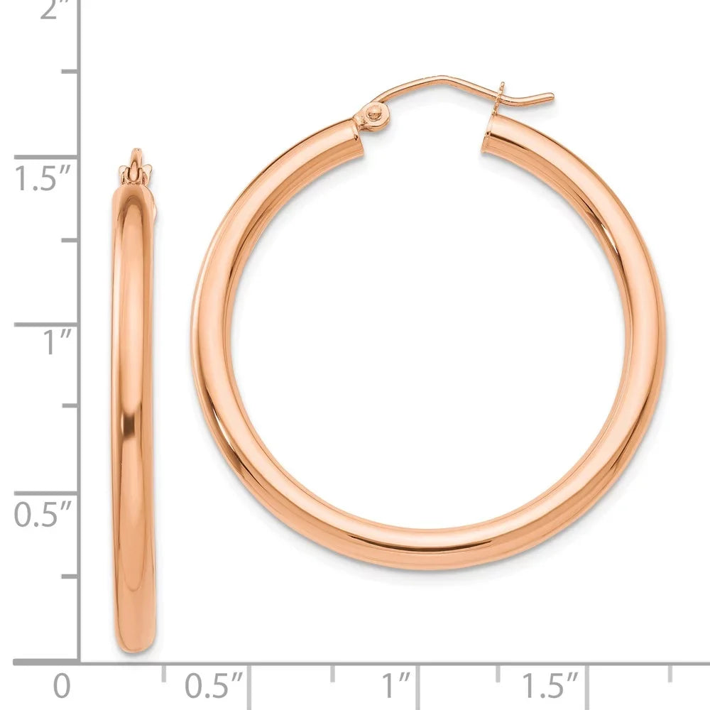 Gold and Women 3mm for Teens; and Polished Men Real for Hoop Earrings; 14kt Lightweight Adults Rose Tube