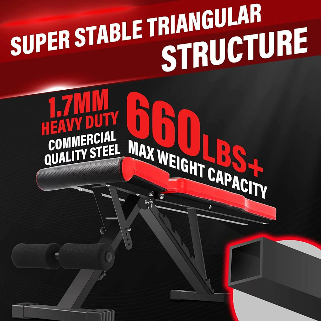 Full Home Foldable Adjustable Decline Bench Workout WOZE Body New Bench, Strength Bench Weight Gym for Incline - Version Multi-Purpose for Training,