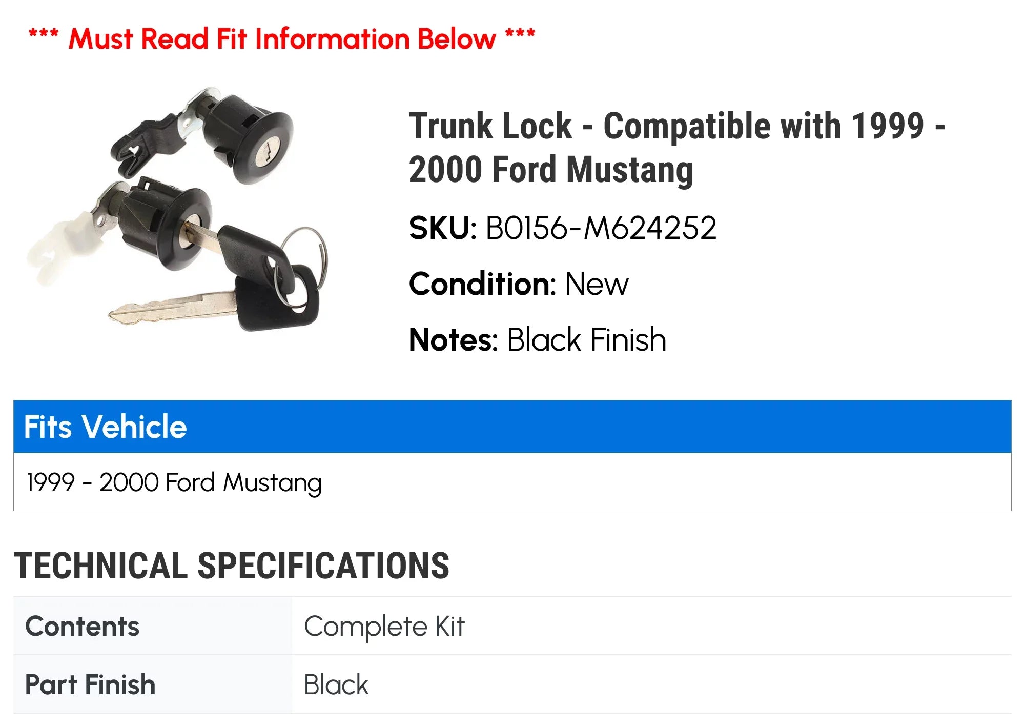 '- - 1999 2000 Compatible Trunk Lock Mustang with