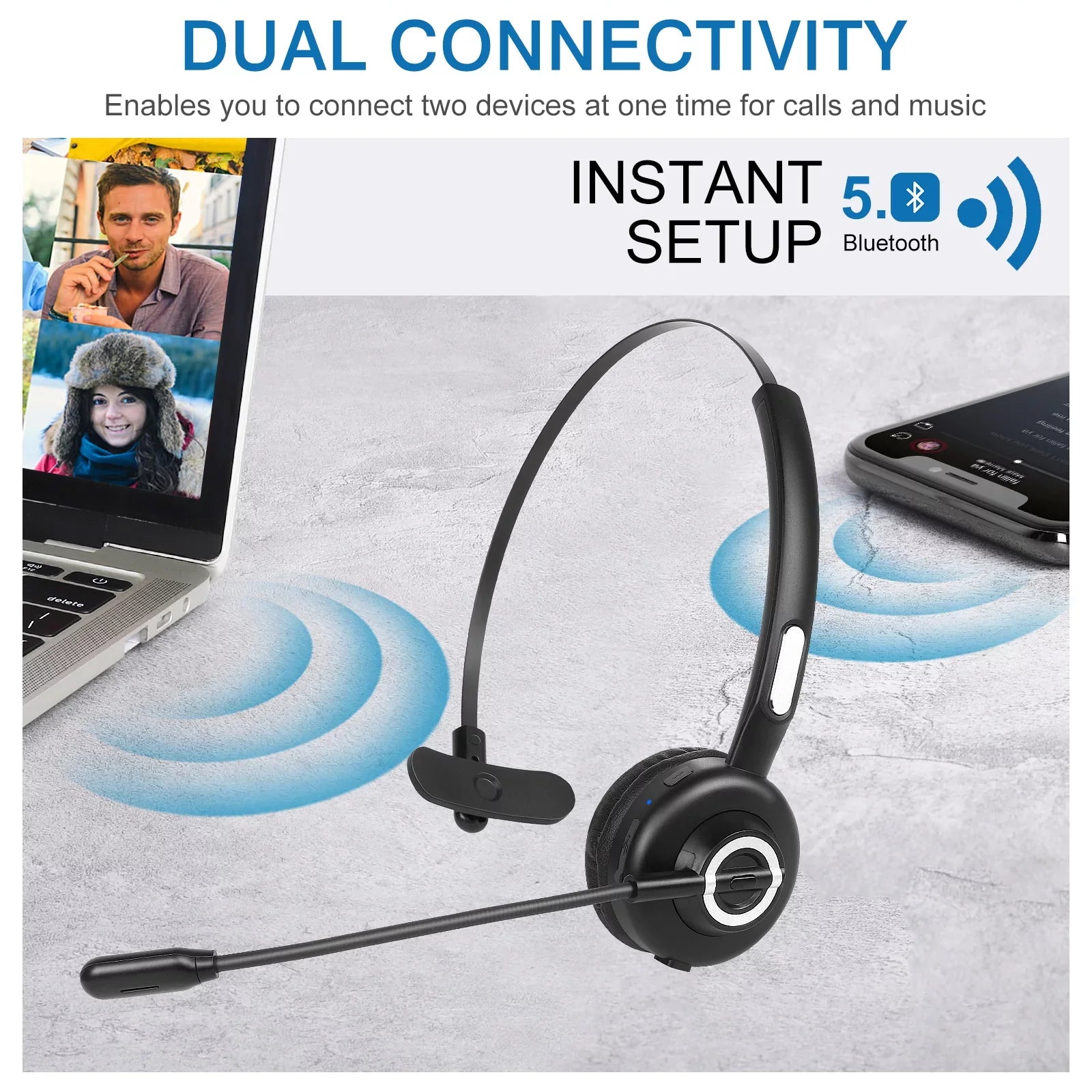 UX-M97 Phone Mute With Charging Wireless Comfortable Lenovo Cell with Headset, Mic Charging Noise Wireless Microphone, with Bluetooth for Headset Base Function Isolation Headset Dock Z5