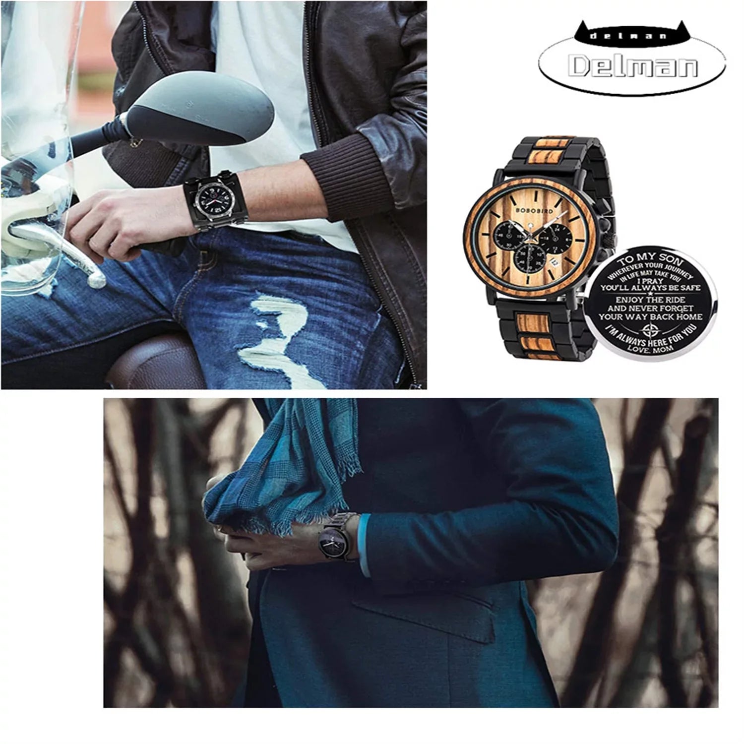 Men Family Watch Stainless Quartz Engraved Personalized Stylish Wooden Casual Combined Wristwatches Friends for & Mens Steel Customized Wood Watches,