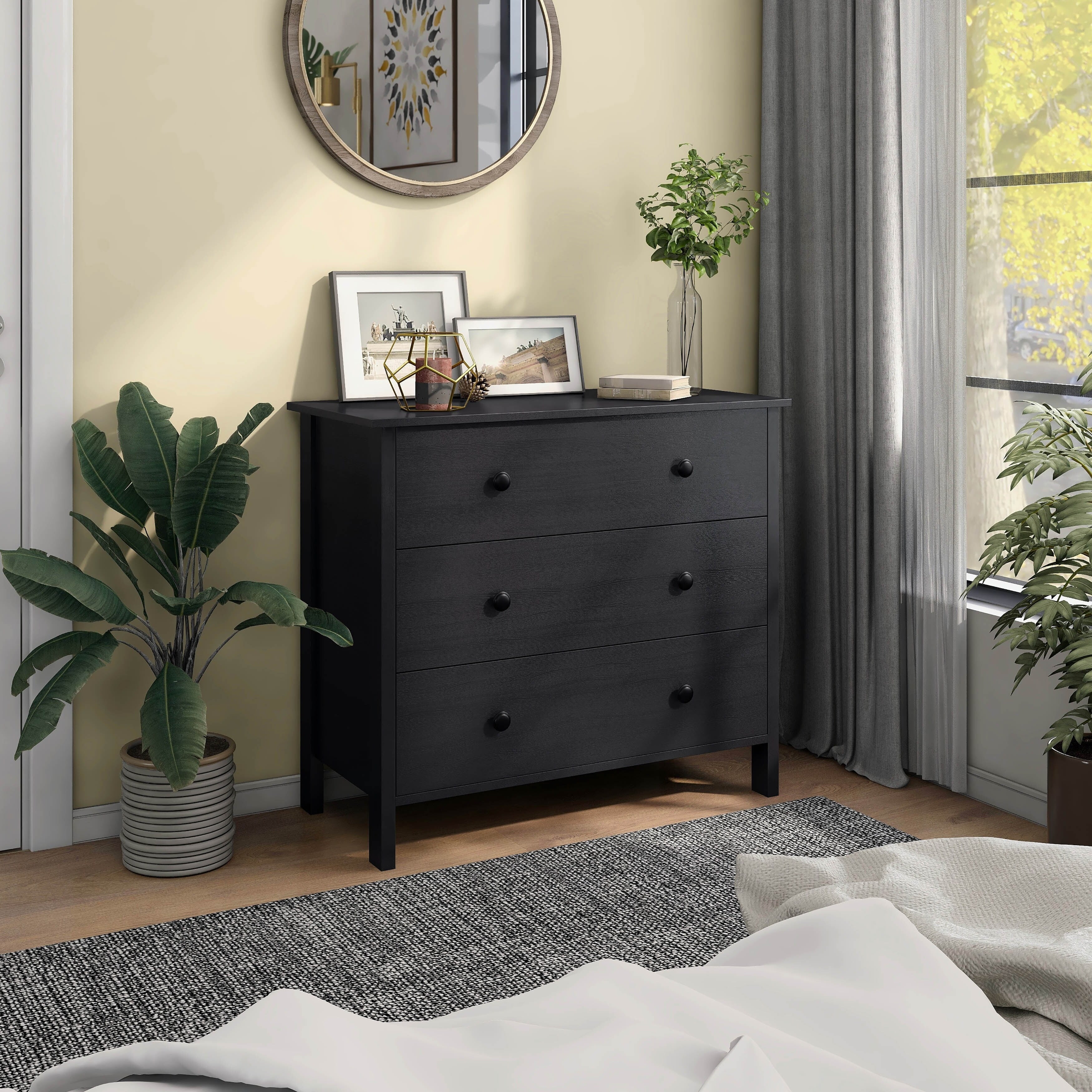 BASIC Denhour Marble Youth White by Wide DH 3-Drawer 34-inch Transitional Neutral Dresser