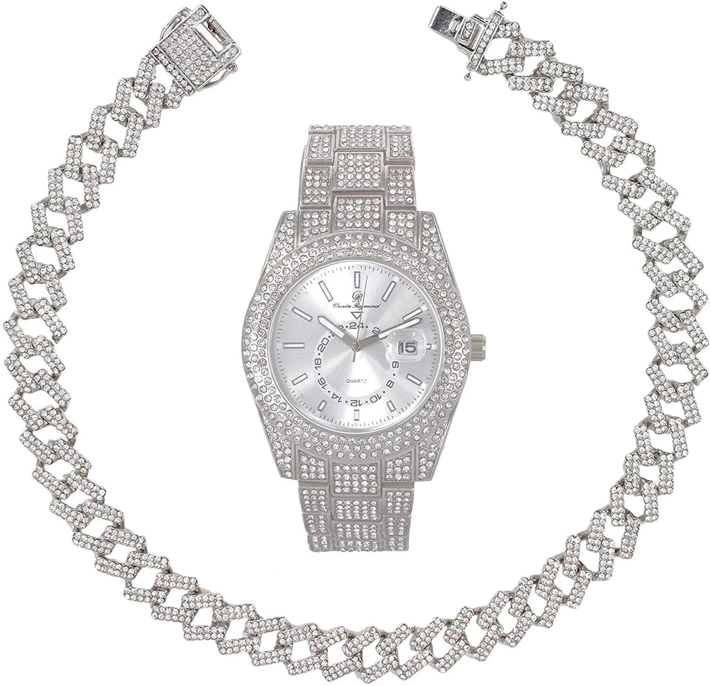 Zag Band Sets Silver - Raymond Necklace with on Trim Wristwatch Iced Hip Bling'ed Charles Matching Looks and Sets - with Blinged Necklace Zig Out Rolly Out Hop Blast! Out ZZ Ice