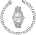 Zag Band Sets Silver - Raymond Necklace with on Trim Wristwatch Iced Hip Bling'ed Charles Matching Looks and Sets - with Blinged Necklace Zig Out Rolly Out Hop Blast! Out ZZ Ice