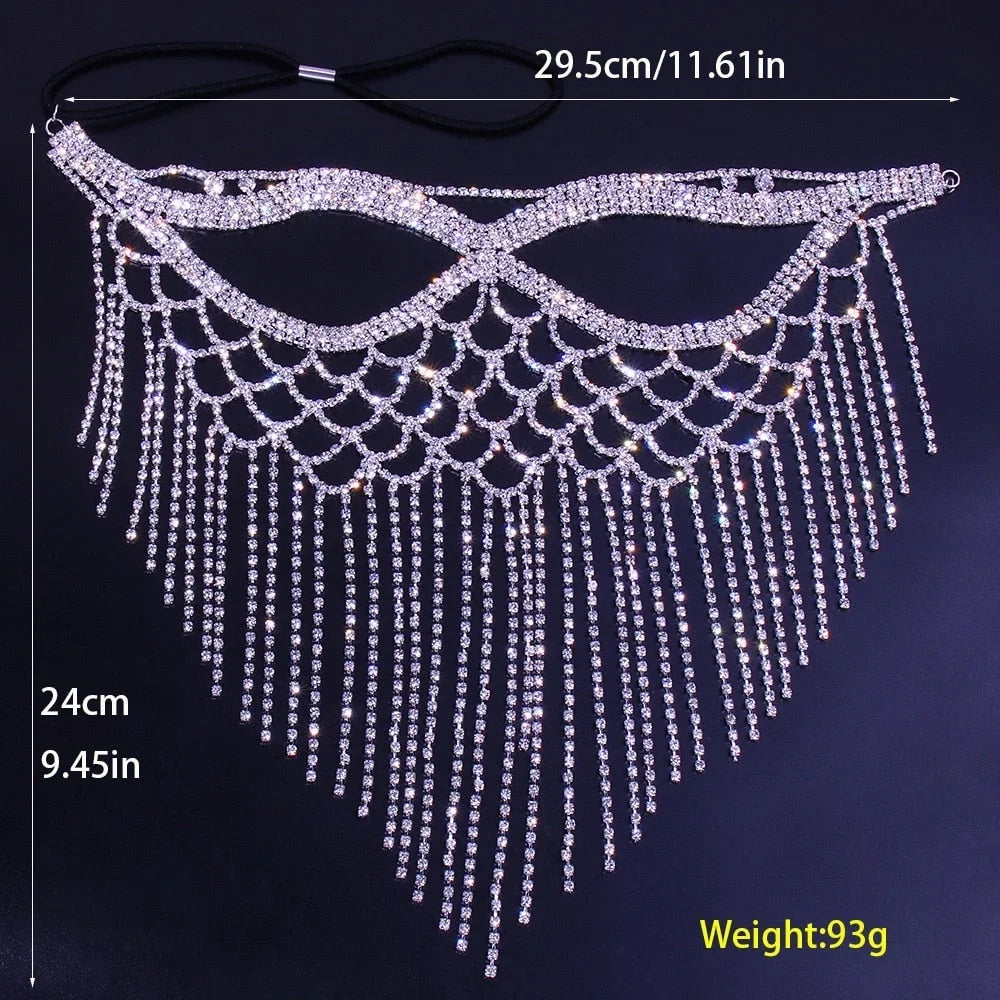 Masquerade Mask Rhinestone Mask Tassel Crystal for Mask Halloween Face Jewelry Women