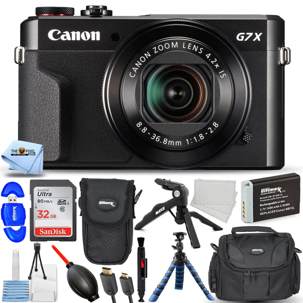 Bundle + Camera G7 EXT Tripod BATT Canon + PowerShot II Digital 32GB + X Mark