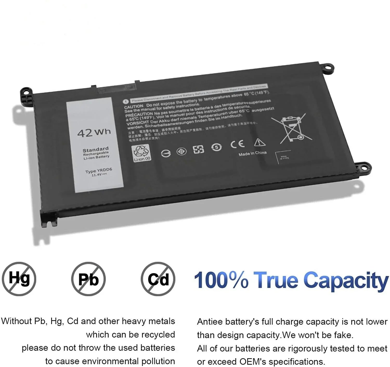 5482 2-in-1 YRDD6 5593 For 5491 Inspiron 3310 5485 5591 7586 Battery 42Wh