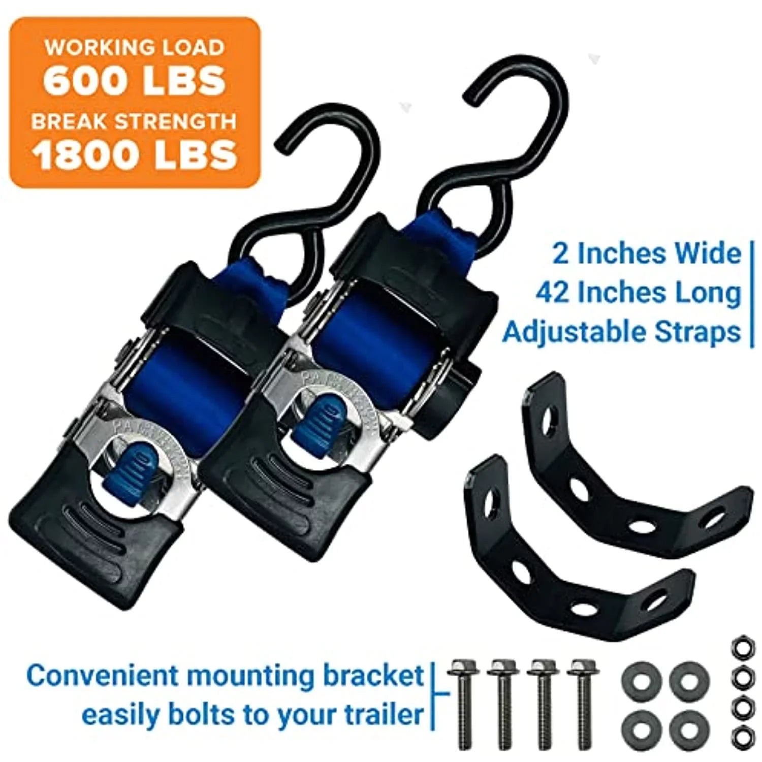 '- Brackets Mounting Buckle Ratchet Set Self-Retracting Heavy - Bolts Straps & Retractable Blue Cargo Stainless with 2x43 for Duty