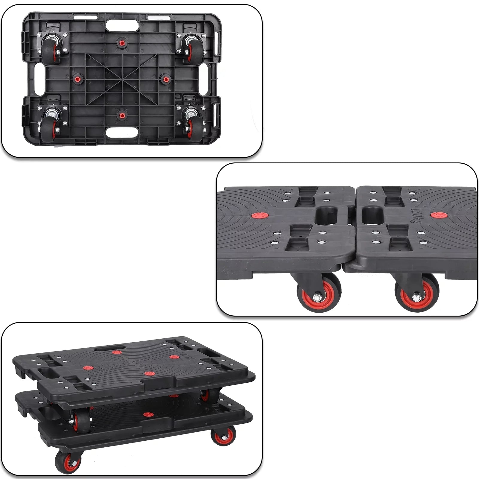 Office Capacity Cart Hand Travel Luggage Folding for Trolley Truck 2pcs Portable 330 Lbs Black Homhougo—2PCS Home Wheels 4 Transport Rotate