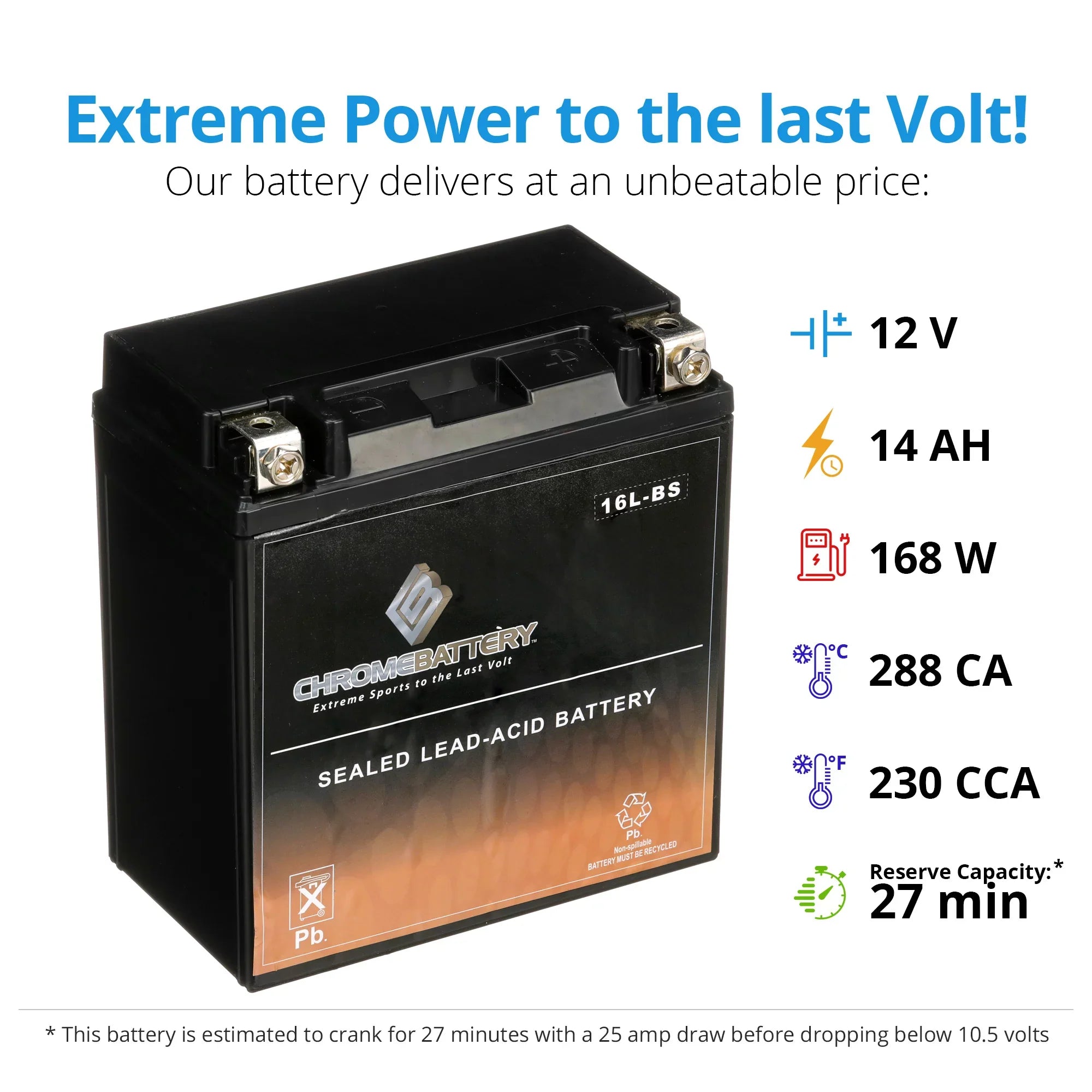 CCA) Chrome Ski Ah, Volt,14 YTX16L-BS Runner Battery 12 (16L-BS for Jet Battery Wave Yamaha 230 2005