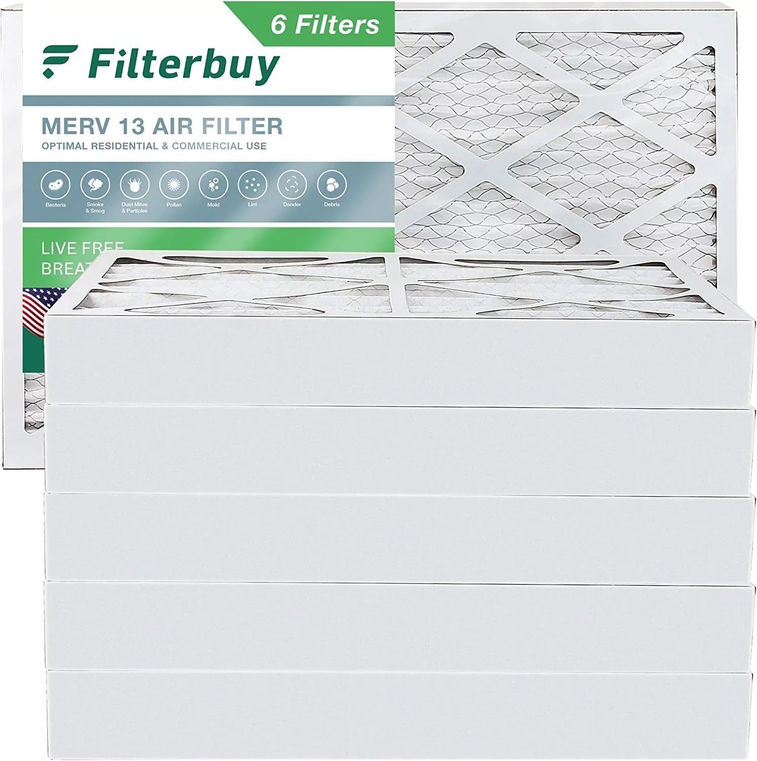 13 Air Filterbuy HVAC AC MERV (6-Pack) Filters Pleated 10x18x4 Furnace