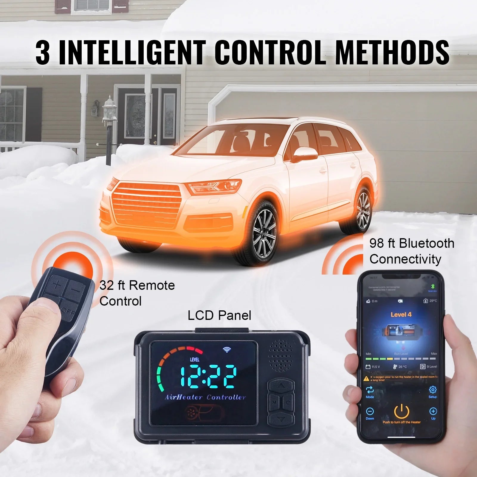 Adjustment, RV Boat with All-in-One SKYSHALO Air App Van for Remote Height Heater and Heater, Bluetooth Diesel Home Portable Auto Control Heater Trailer LCD, Diesel Controlled 8kW Parking Camper