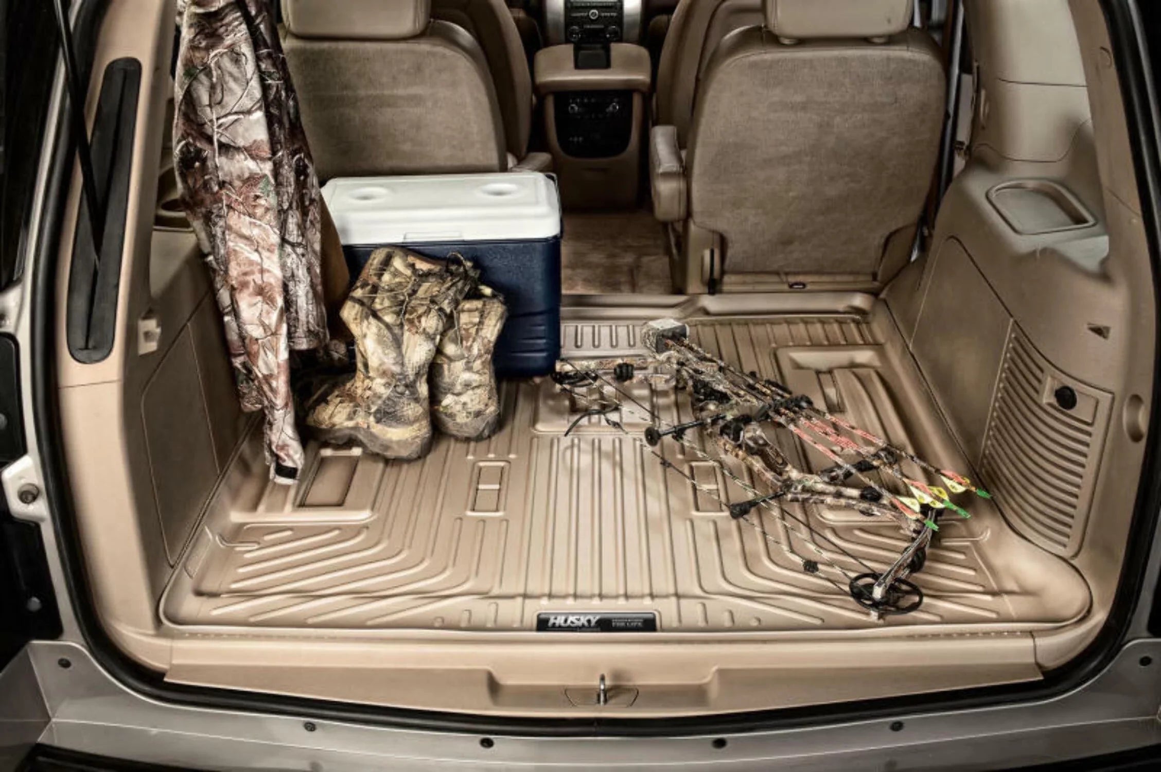 2nd RealTruck folded Black by Yukon; Cadillac with Series back Seat Weatherbeater Compatible Escalade/Chevrolet Husky row 2nd over flat 15-20 3rd of Tahoe/GMC Cargo fits Behind row Seats Liner